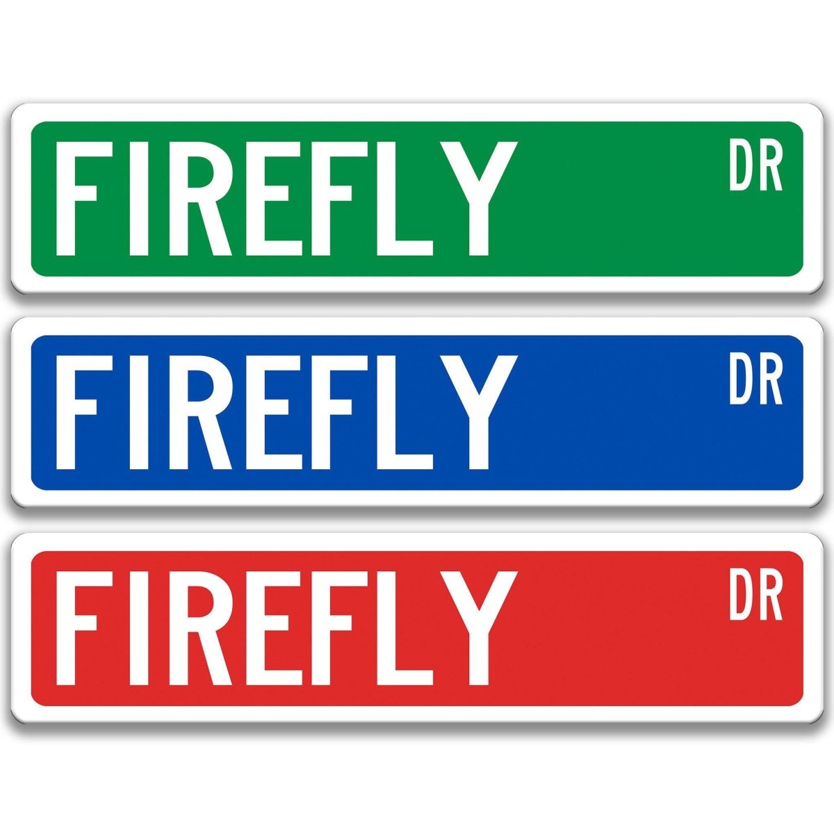 Firefly metal street sign shown in aluminum color options