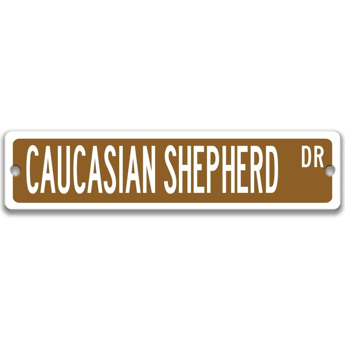 Brown Caucasian Shepherd DR aluminum street sign with white lettering