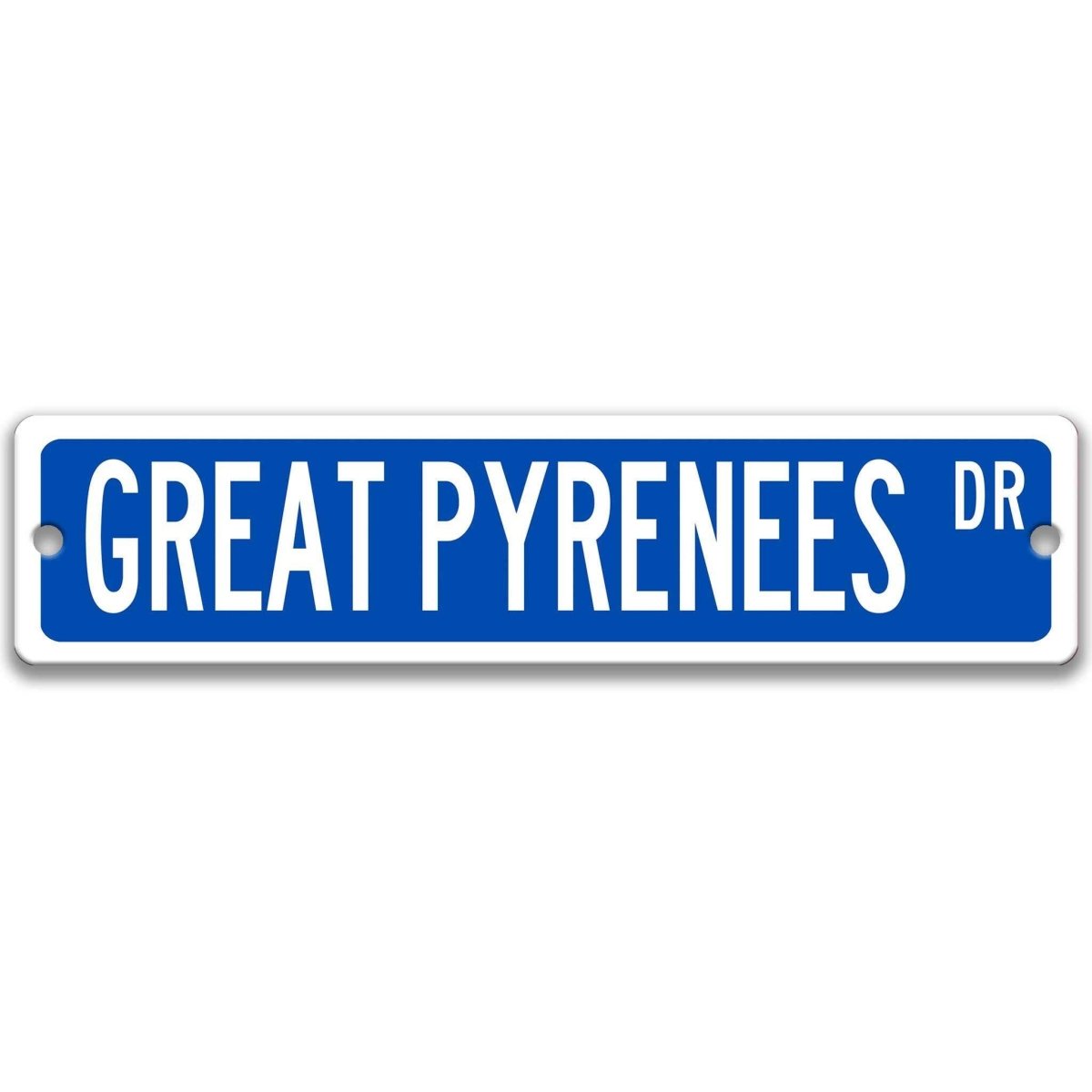 Yellow Great Pyrenees DR aluminum street sign with black lettering