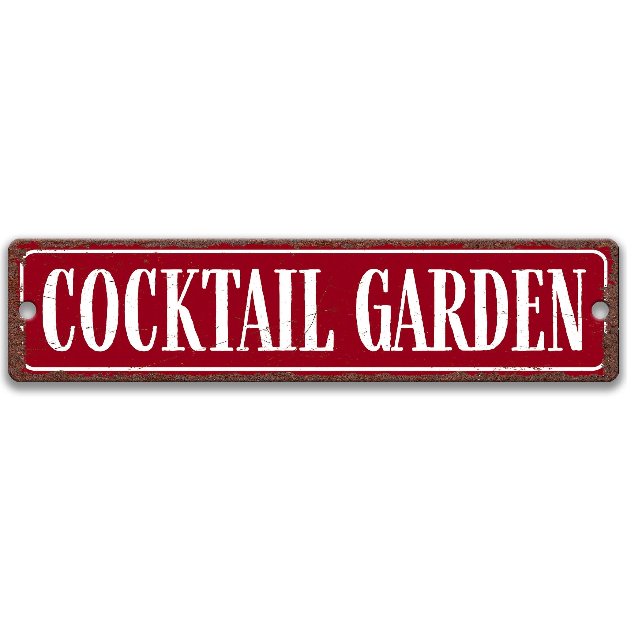 a red sign with the text "Cocktail Garden" in white letters.