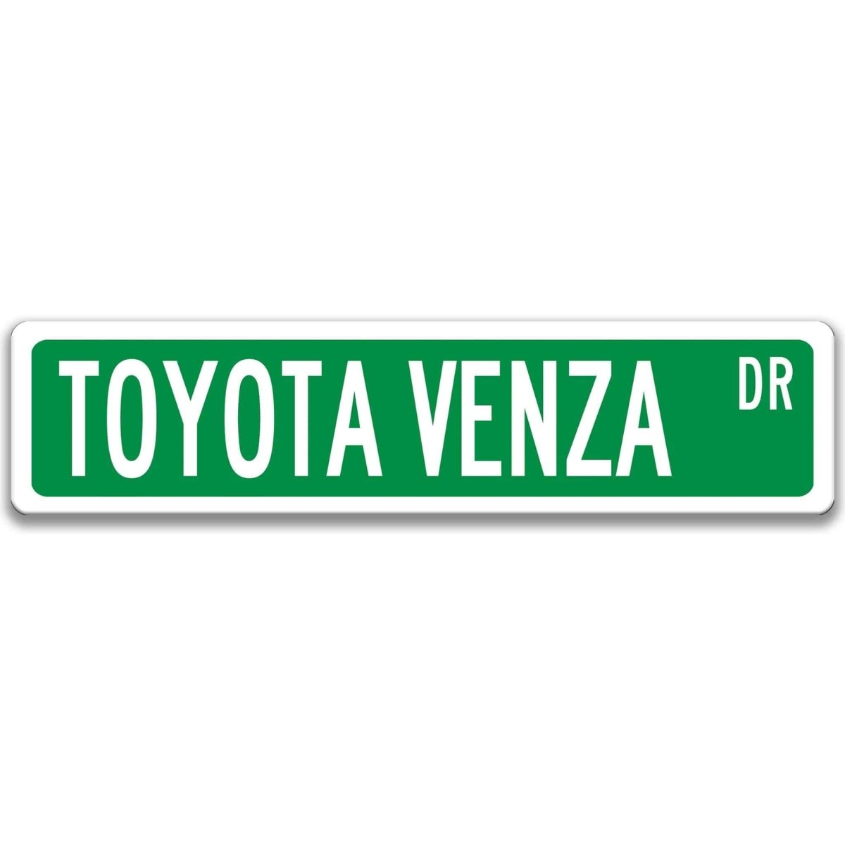 Green metal street sign with white text reading TOYOTA VENZA DR