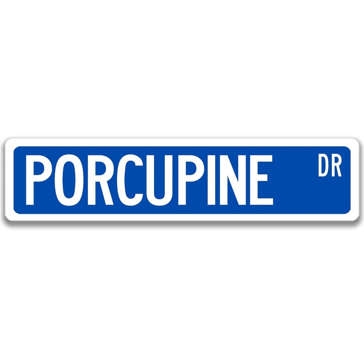 Porcupine metal street sign in blue background