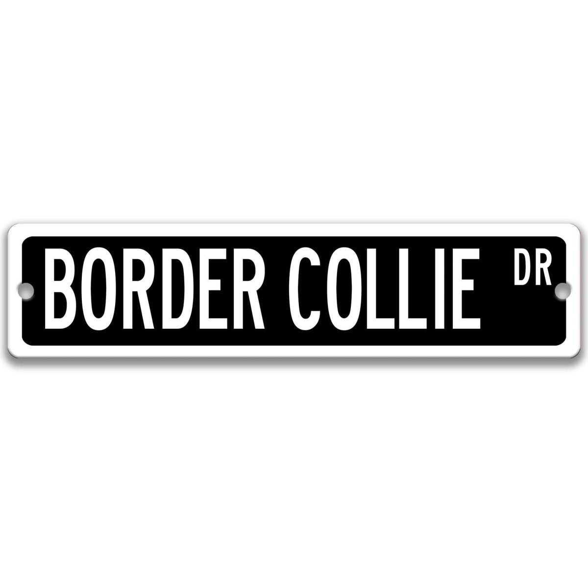 Red Border Collie DR aluminum street sign with white lettering