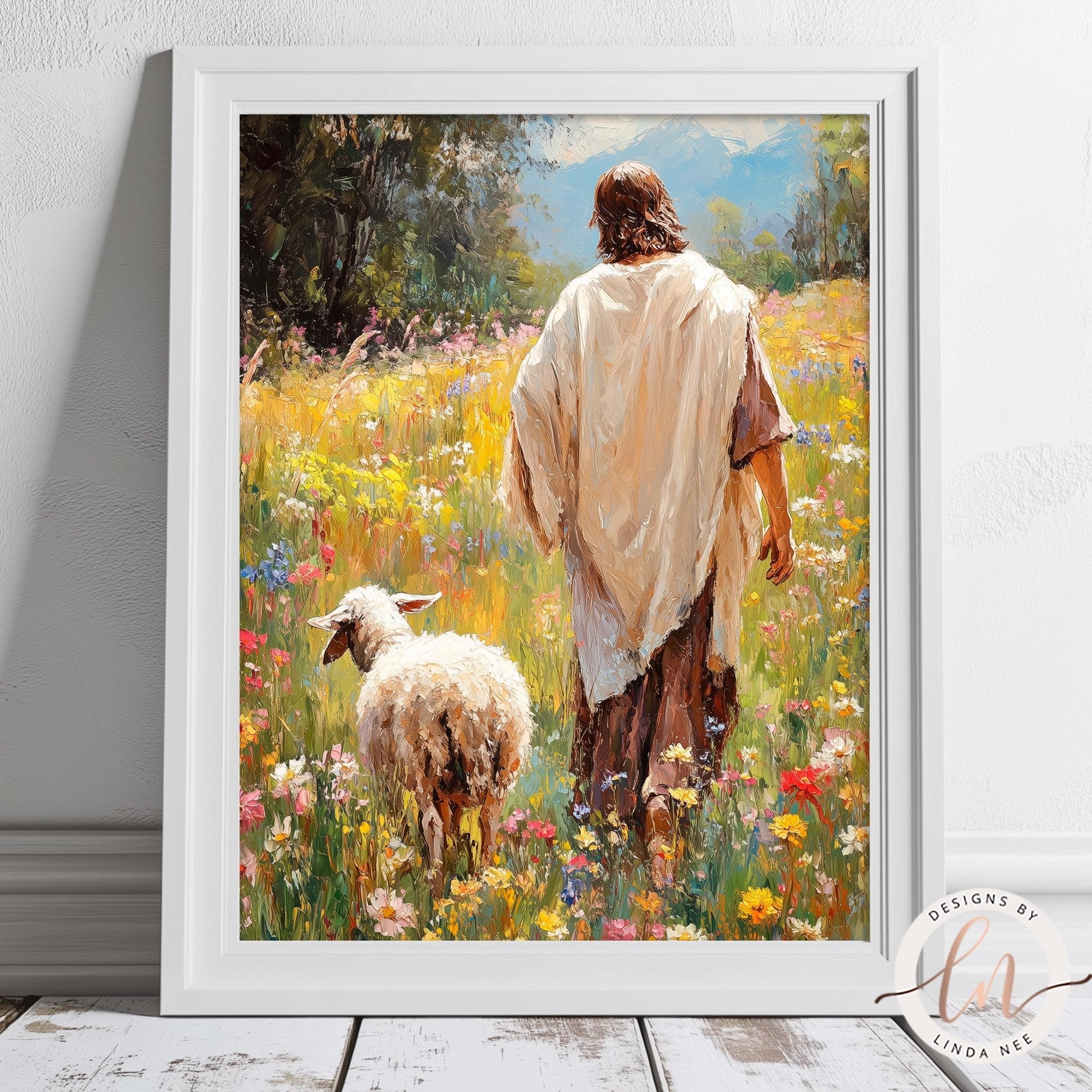 Easter Decor - Jesus Walking with Lamb Christian Wall Art