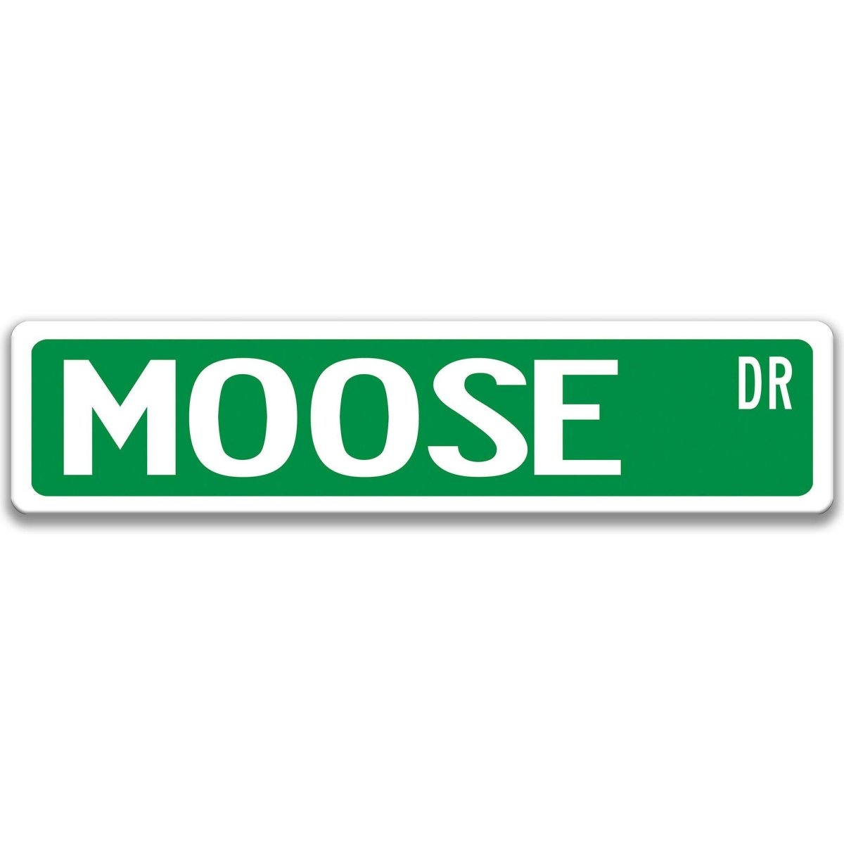Moose metal street sign in green background