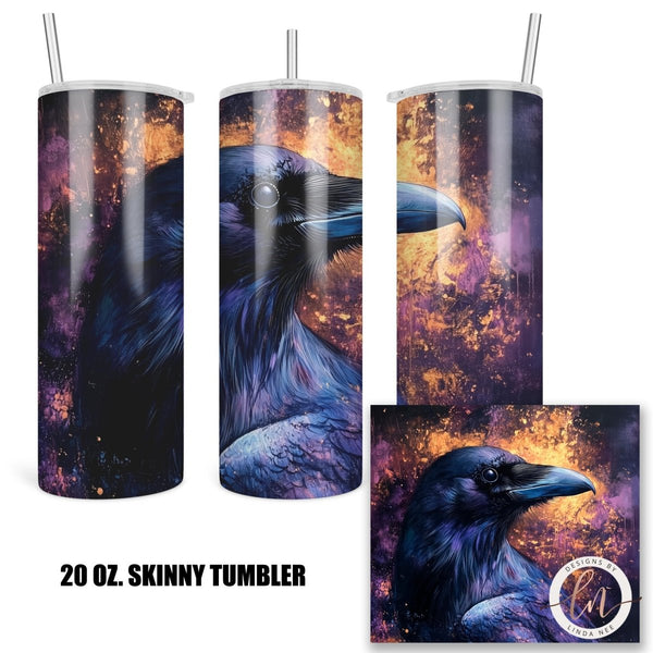 Raven Skinny Tumbler - Gothic Purple Crow Halloween GiftDesigns by Linda Nee