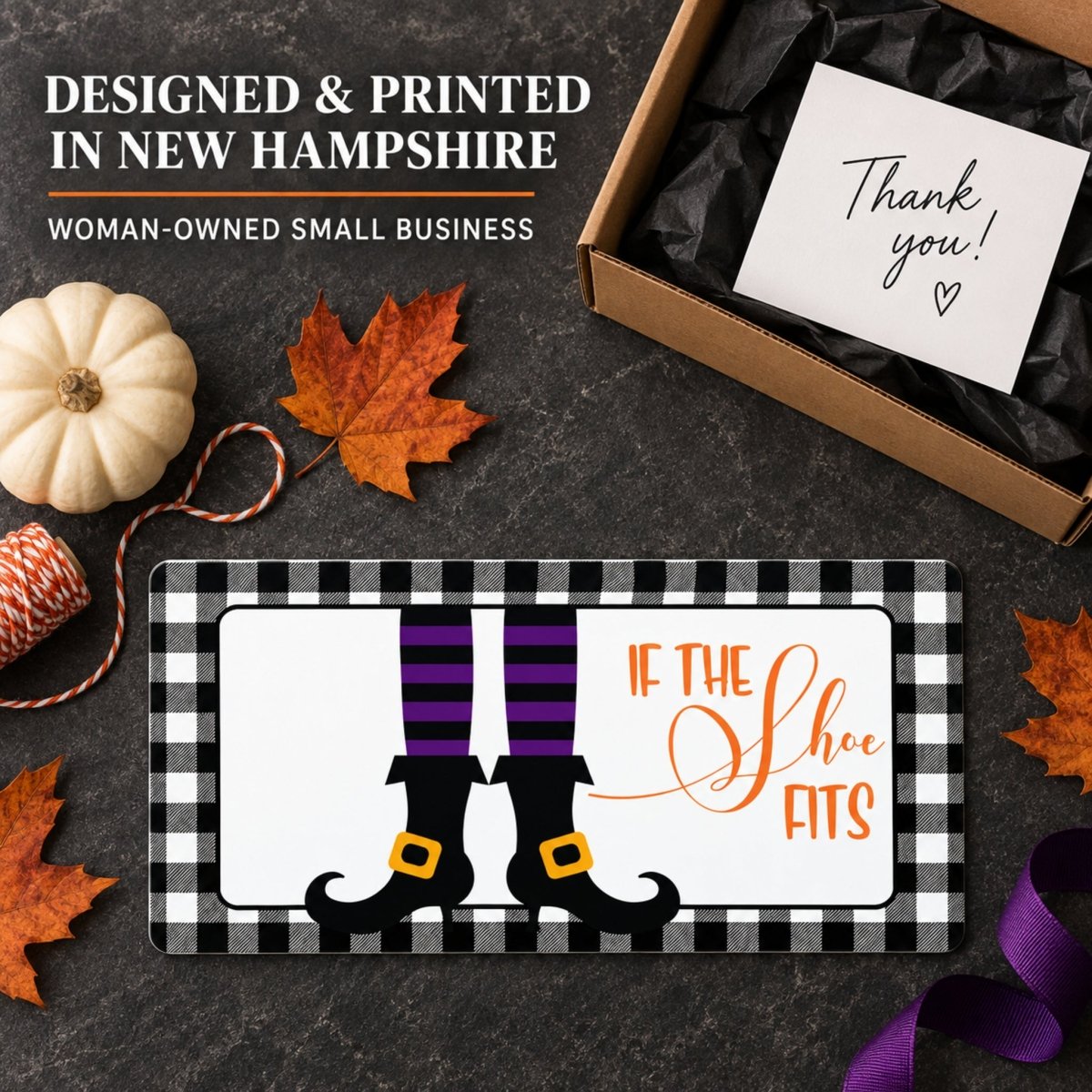 If the Shoe Fits Witch Boots sign packaged as a gift with a thank you note