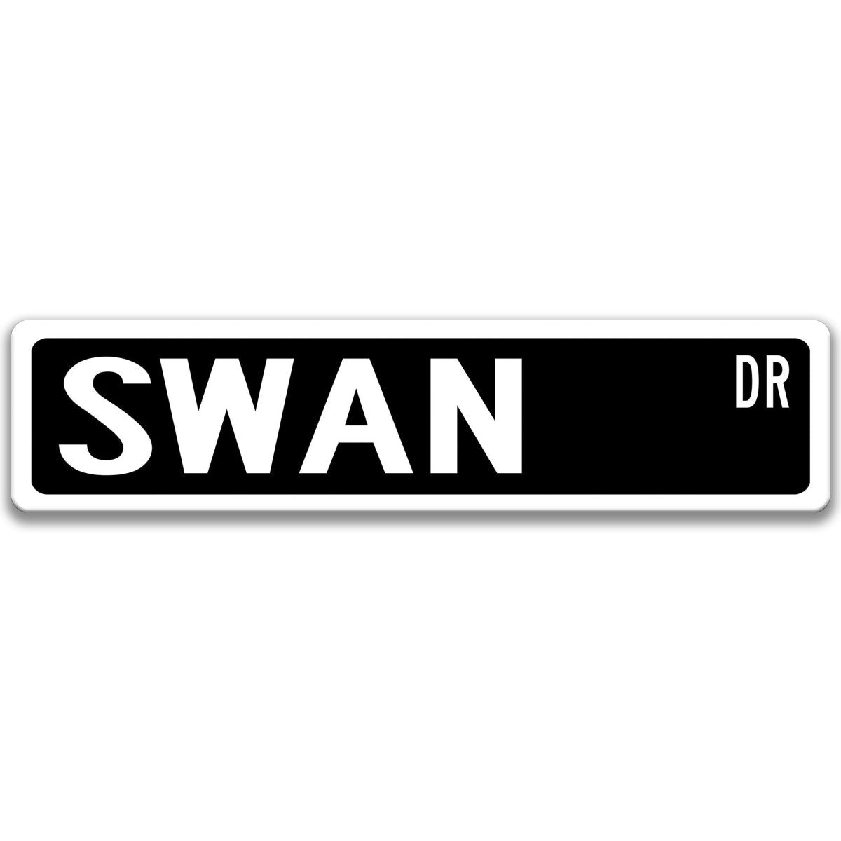 Swan metal street sign, red background, with swan silhouette design