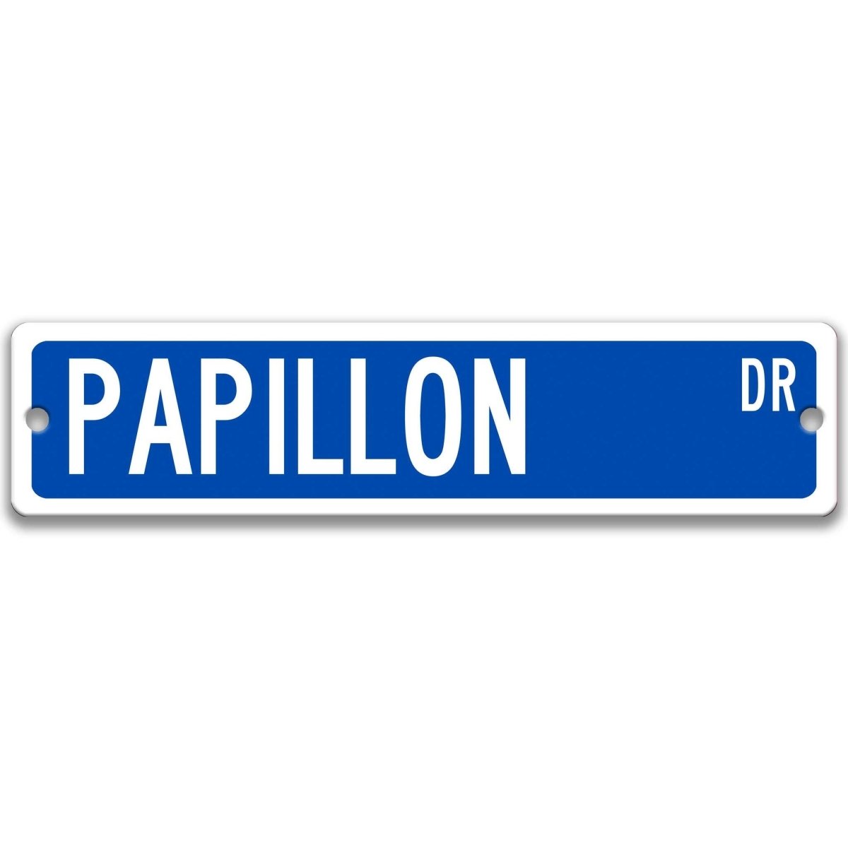 Blue Papillon DR aluminum street sign with white lettering