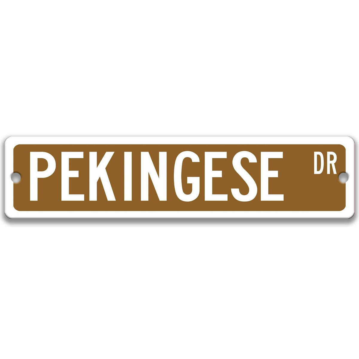 Red Pekingese DR aluminum street sign with white lettering