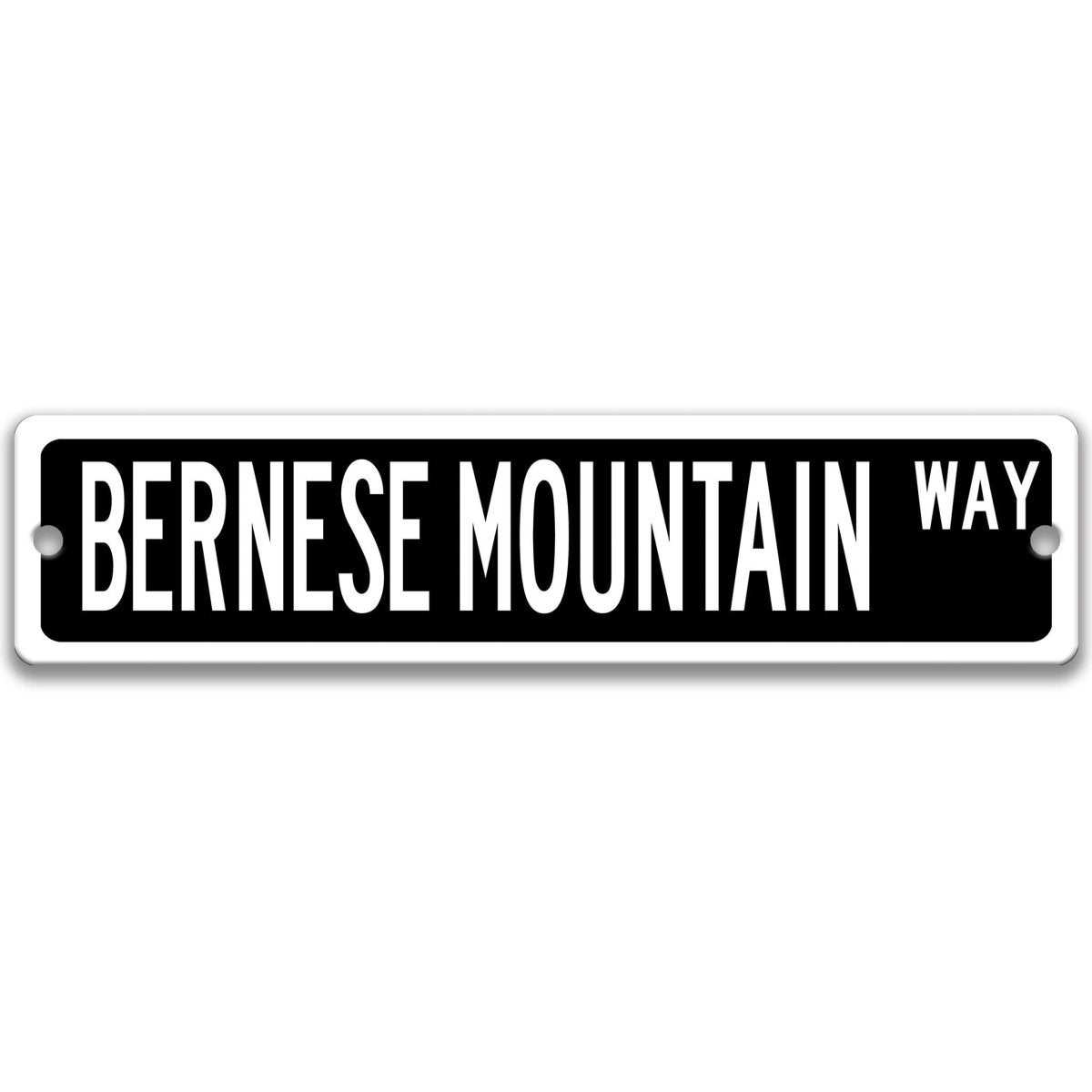 Black Bernese Mountain Dog DR aluminum street sign with white lettering