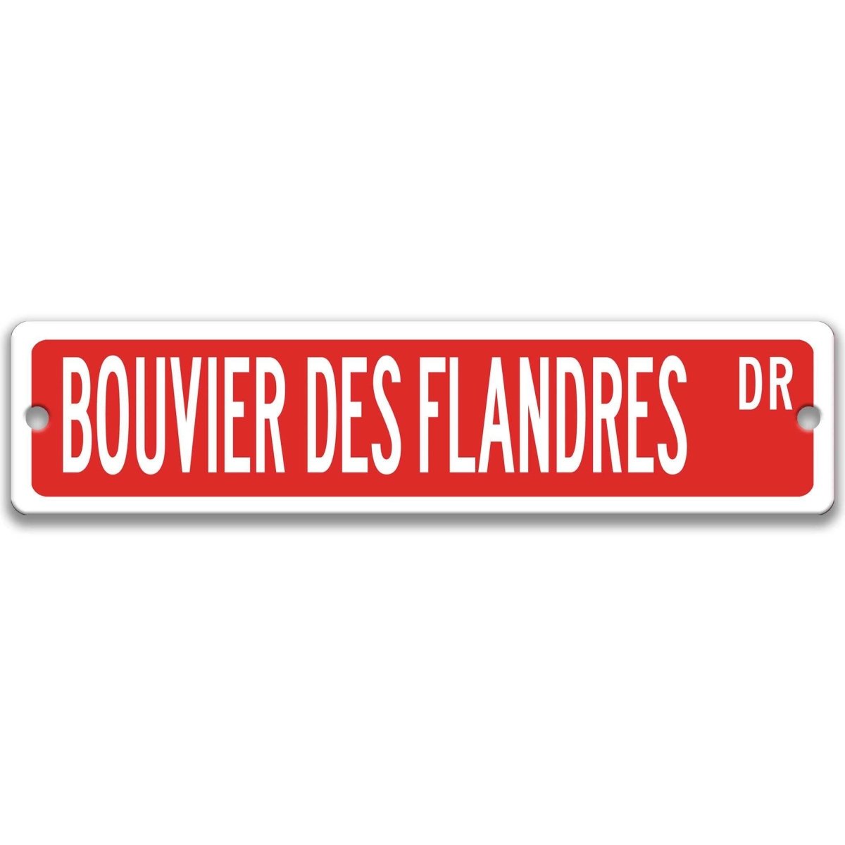 Red Bouvier Des Flandres DR aluminum street sign with white lettering