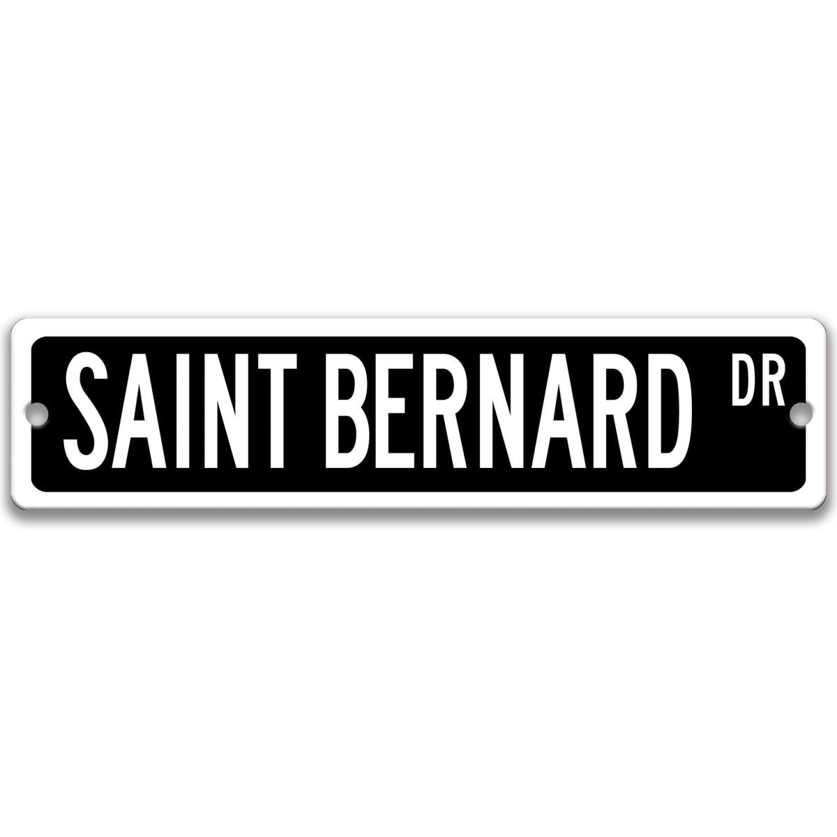 Yellow Saint Bernard DR aluminum street sign with black lettering