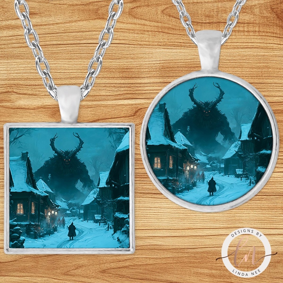 Krampusnacht Village Pendant Necklace