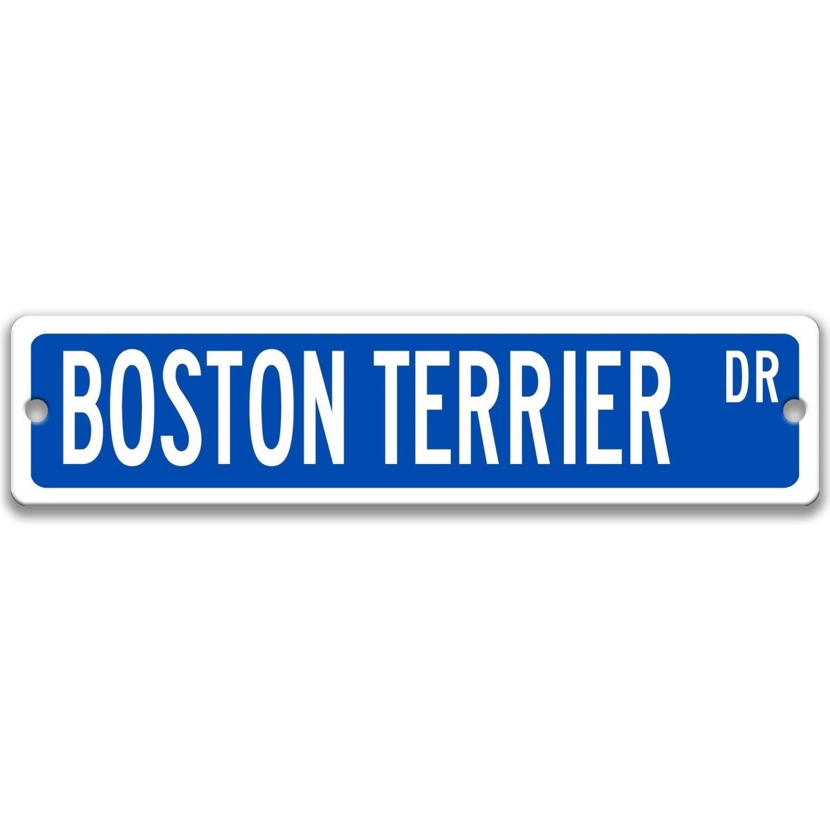 Yellow Boston Terrier DR aluminum street sign with black lettering