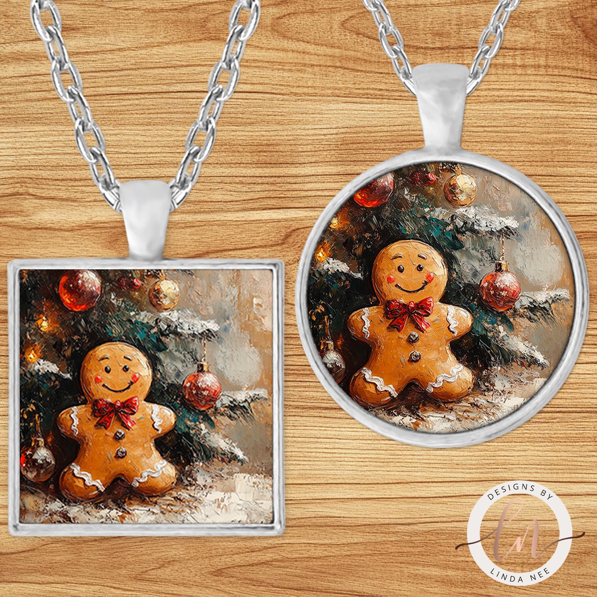Gingerbread Man Pendant - Vintage Christmas Necklace for Her