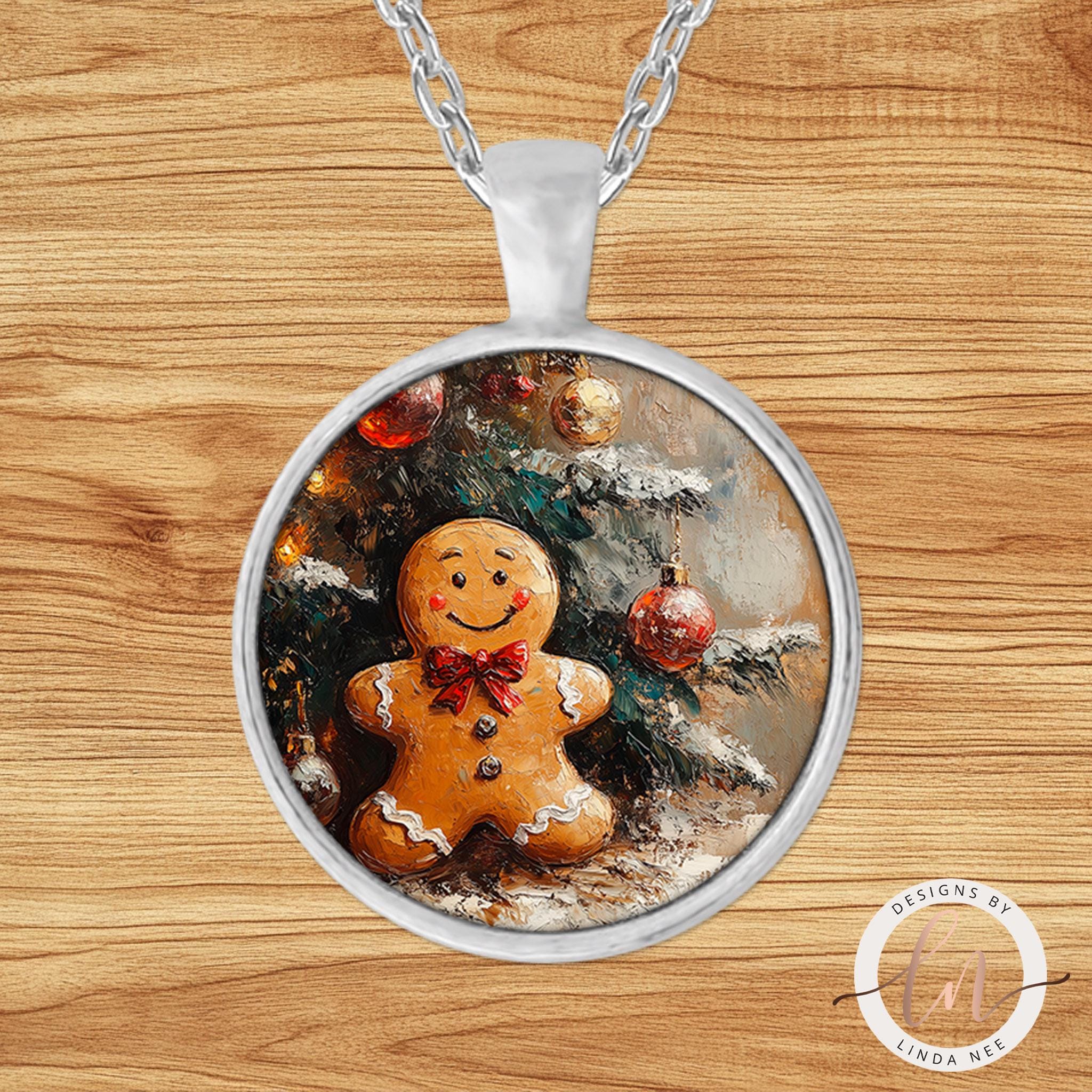 Gingerbread Man Pendant - Vintage Christmas Necklace for Her