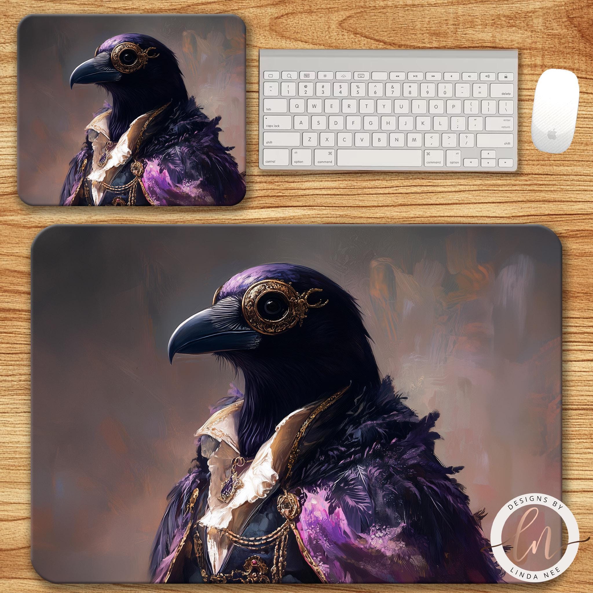 Gothic Raven Mousepad - Dark Academia Purple Desk Mat