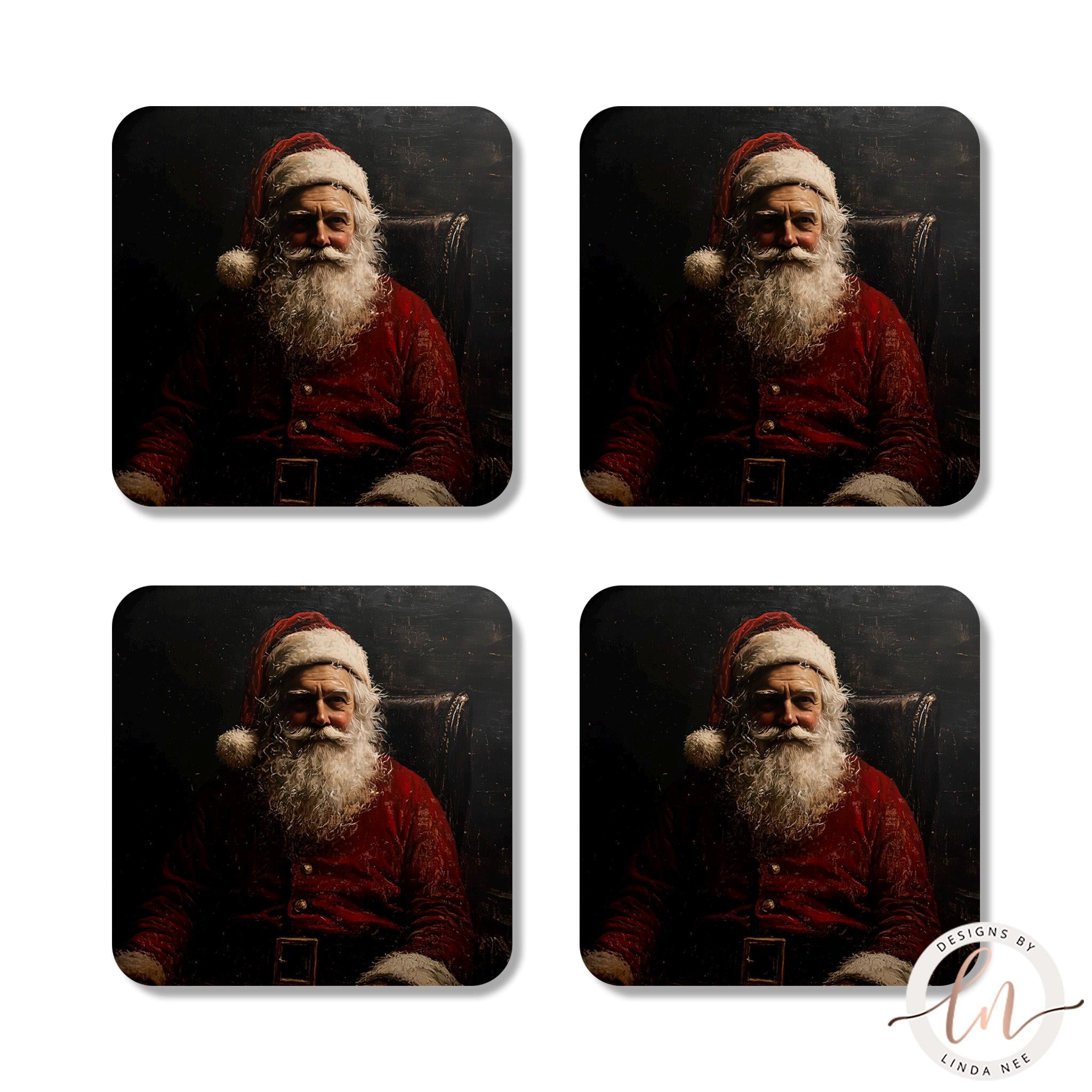 Gothic Santa Coasters Set - Dark Academia Christmas Art