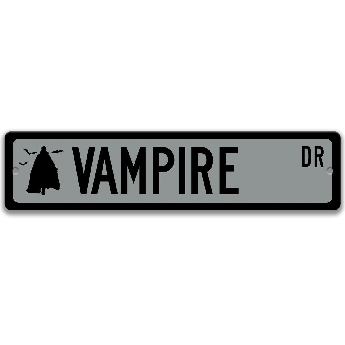 Gray Vampire aluminum street name sign with black lettering