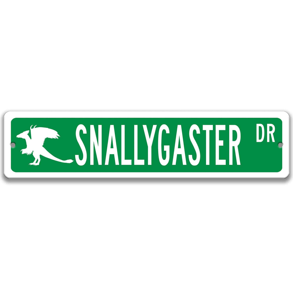 Green Snallygaster aluminum street name sign with white lettering