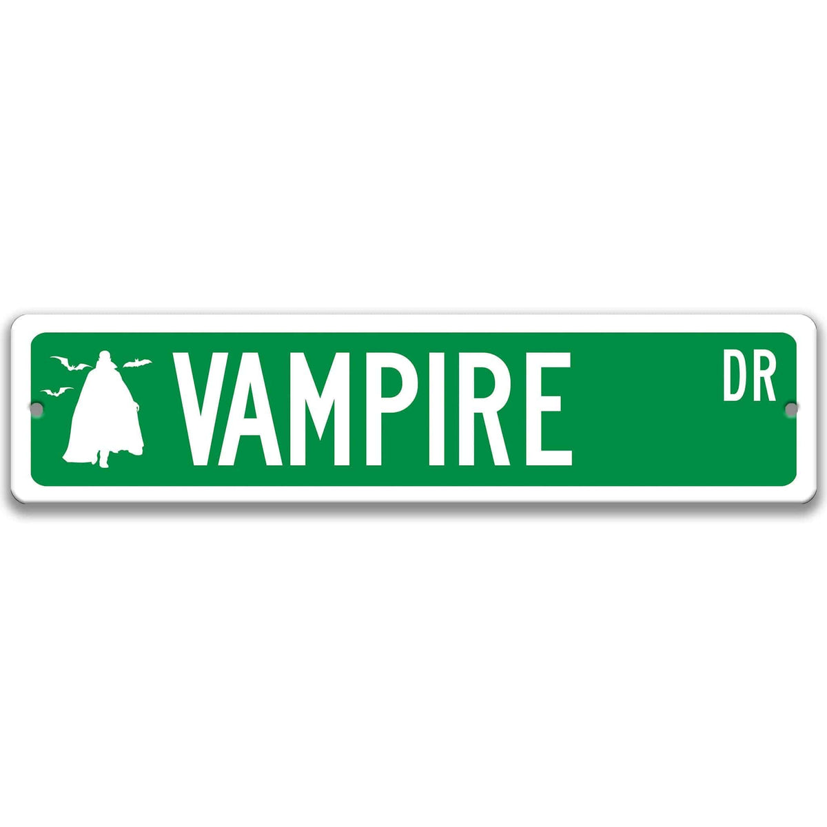 Green Vampire aluminum street name sign with white lettering