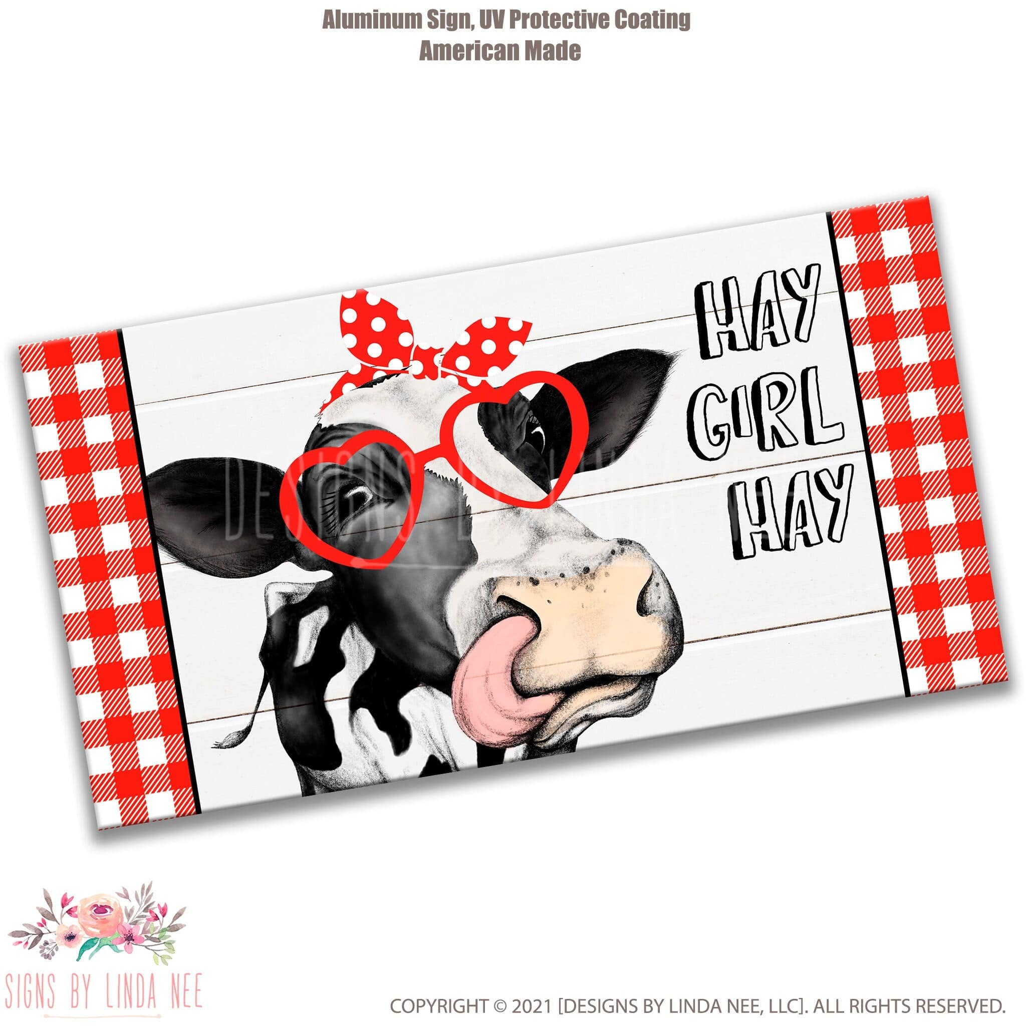 Hay Girl Hay Red Heifer with Sunglasses License Plate Sign