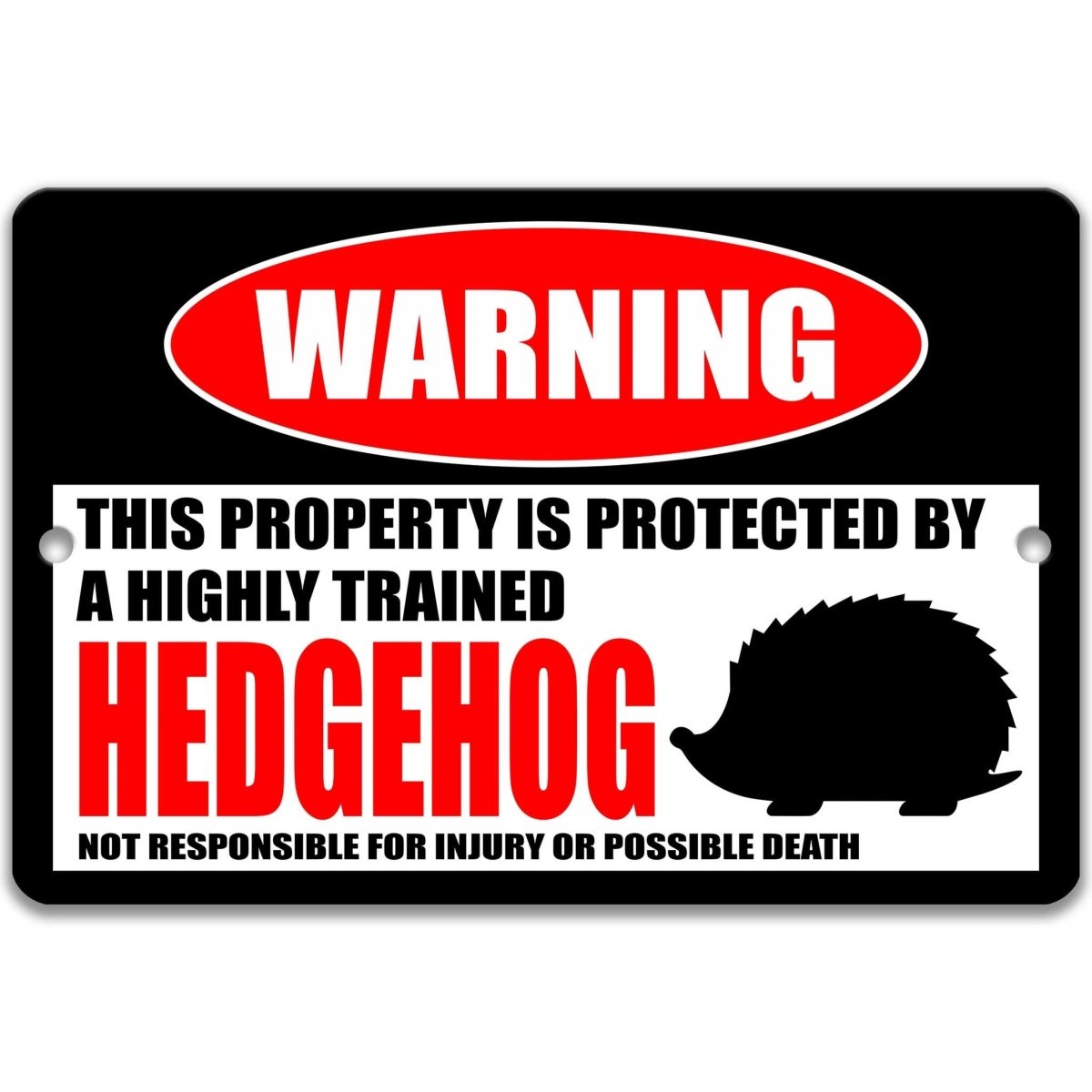 Warning sign with a hedgehog graphic on a white background
