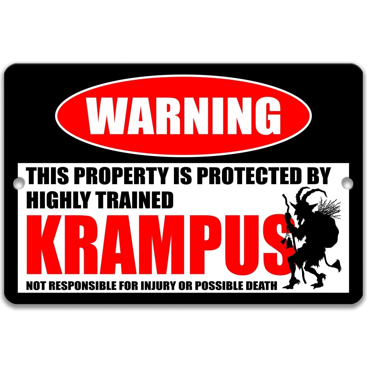 Warning sign with Krampus design on a white background
