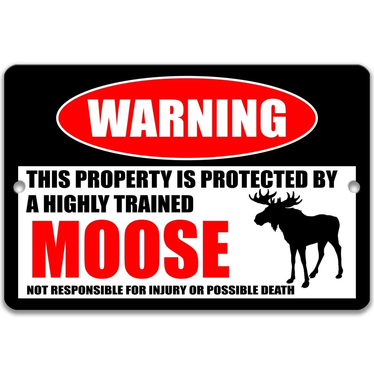 Warning sign with a moose illustration on a white background