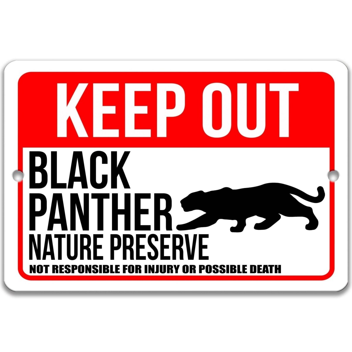 Keep out Black Panther territory sign, clean glossy finish, bold prowling panther silhouette and warning text