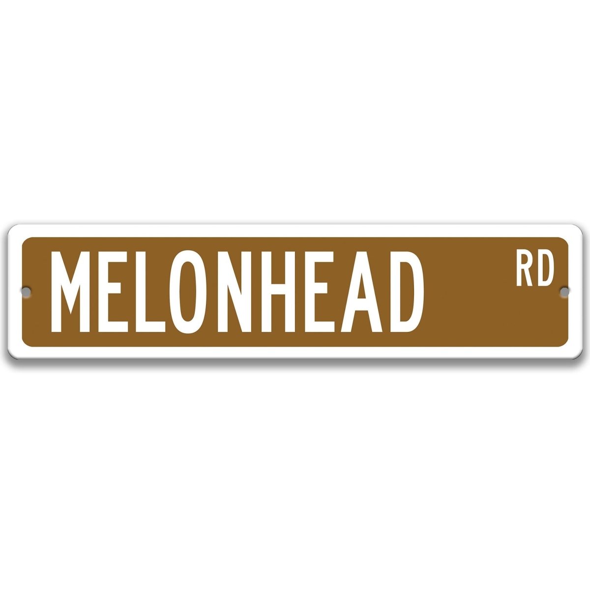 Brown Melonhead DR aluminum street sign with white lettering