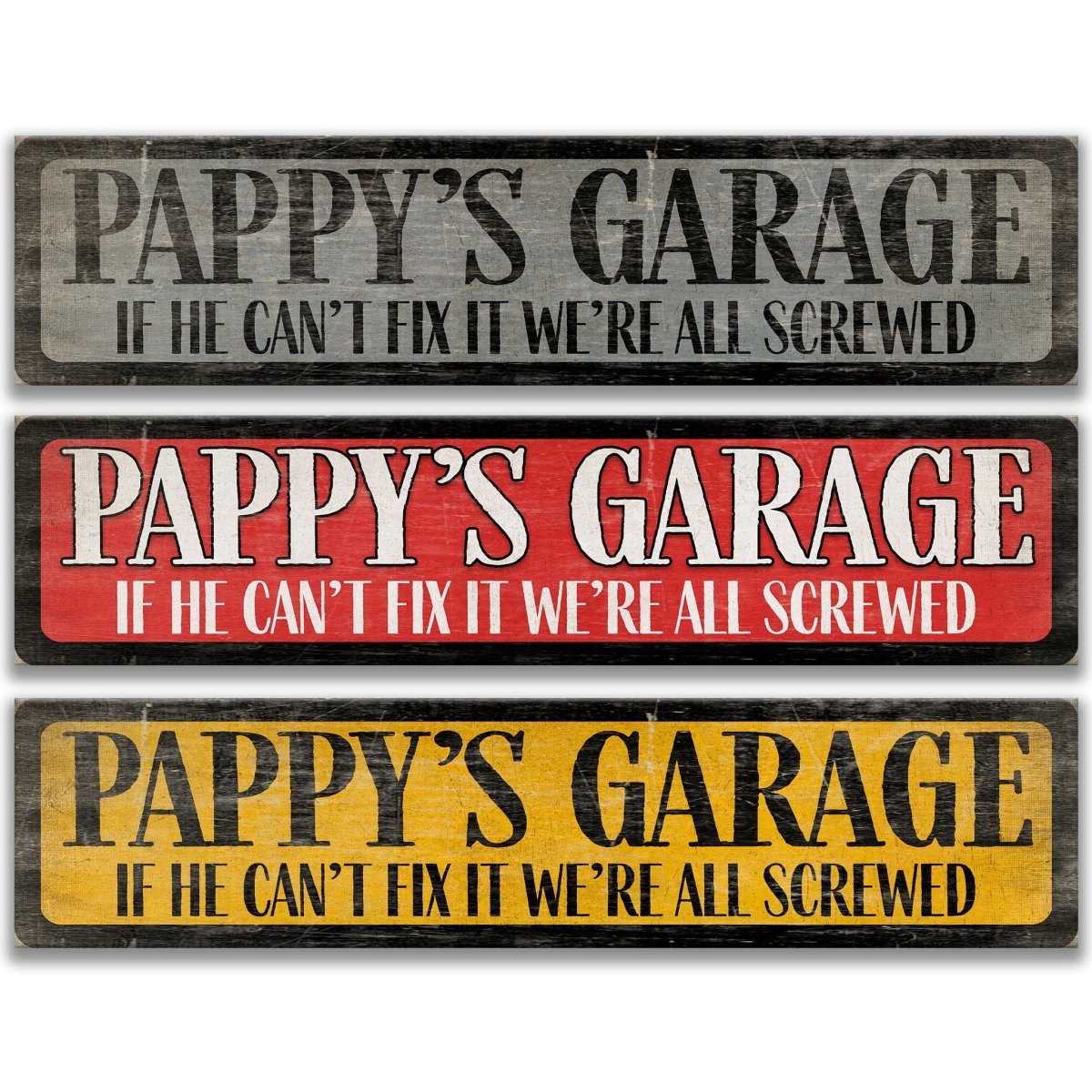 three signs with the same message, stating "If he can't fix it, we're all screwed".