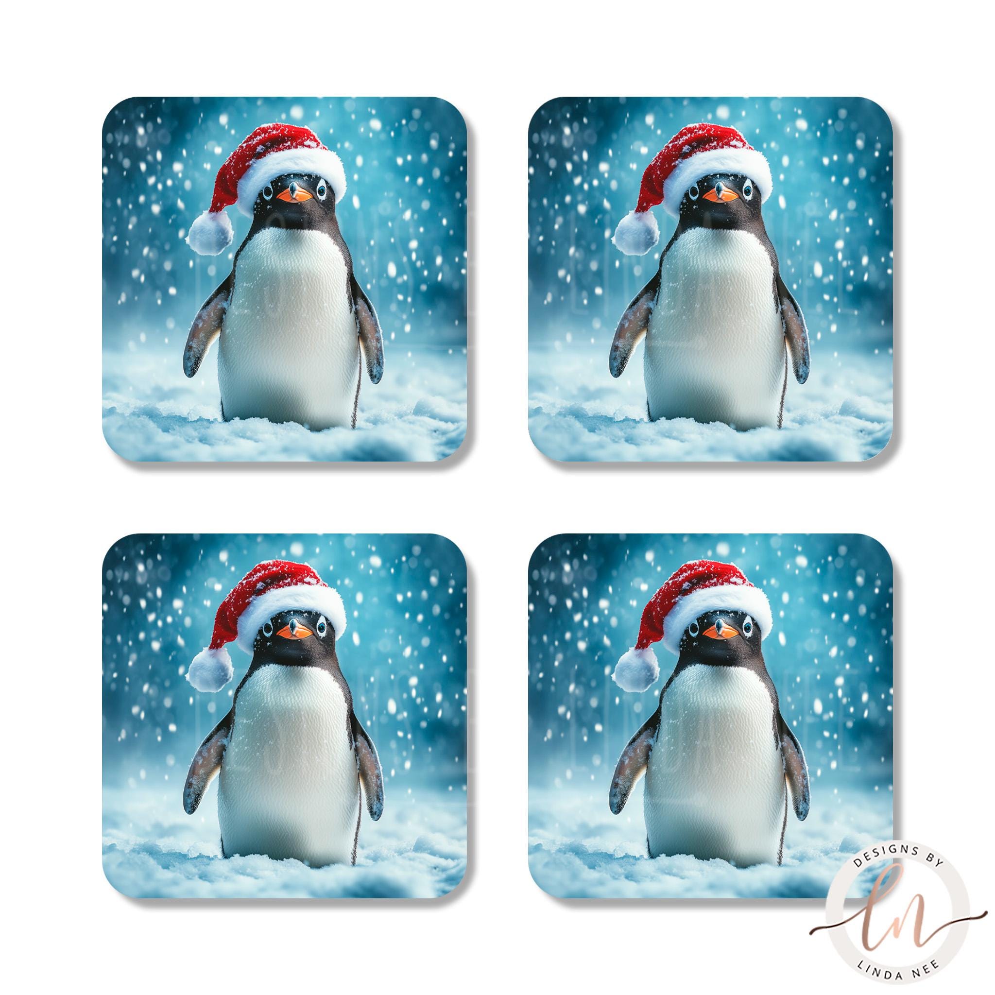 Penguin Coasters Set - Cute Christmas Santa Animal Gift