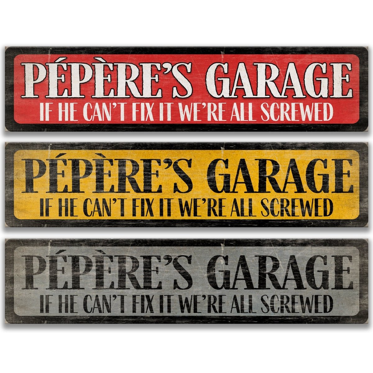 three signs with the same message, stating "If he can't fix it, we're all screwed".