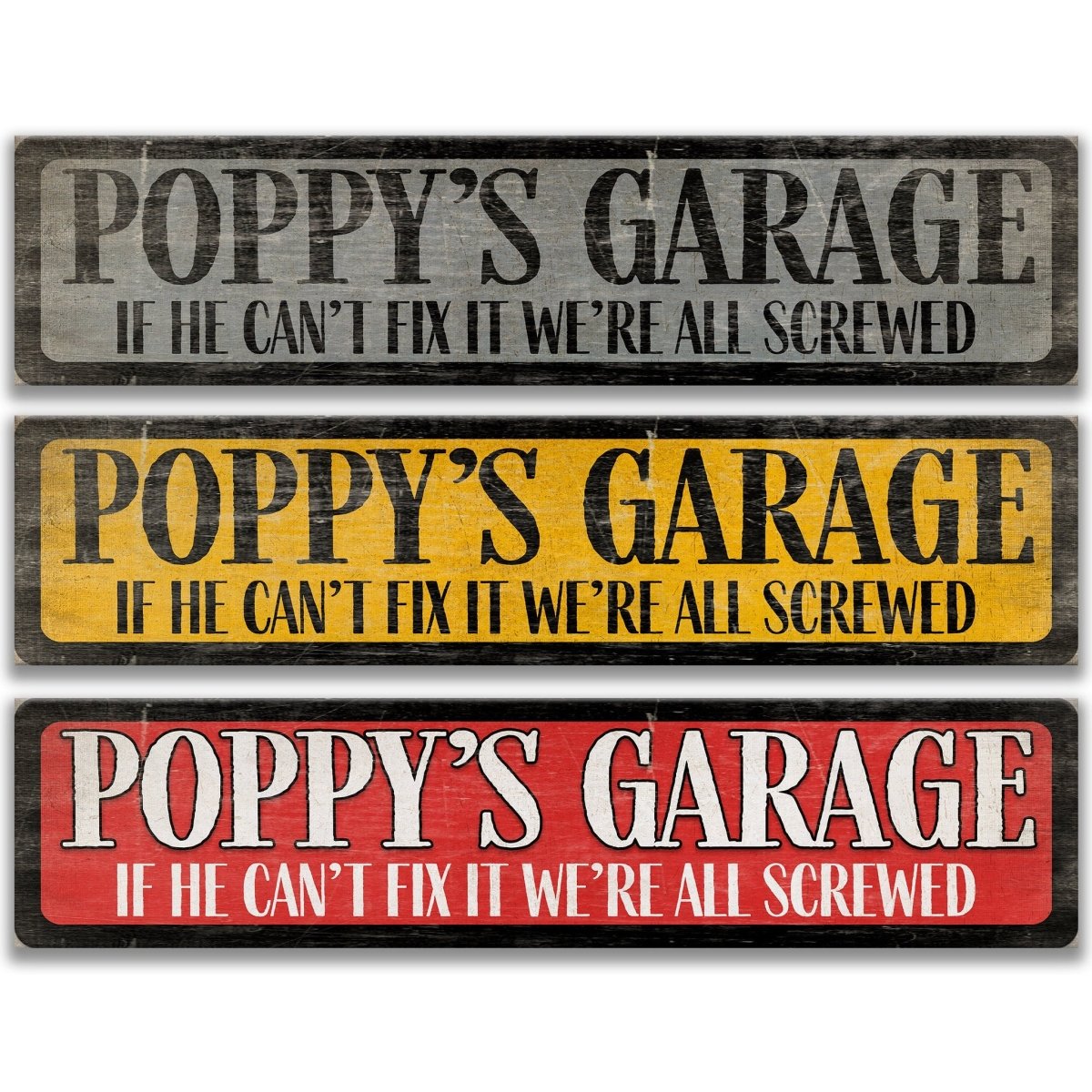 three signs with the same message, stating "If he can't fix it, we're all screwed".