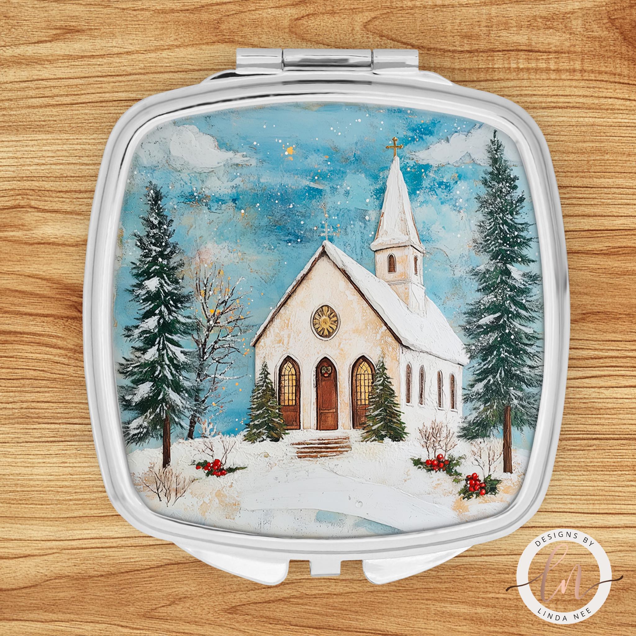 Primitive Church Compact Mirror - Christmas Christian Gift