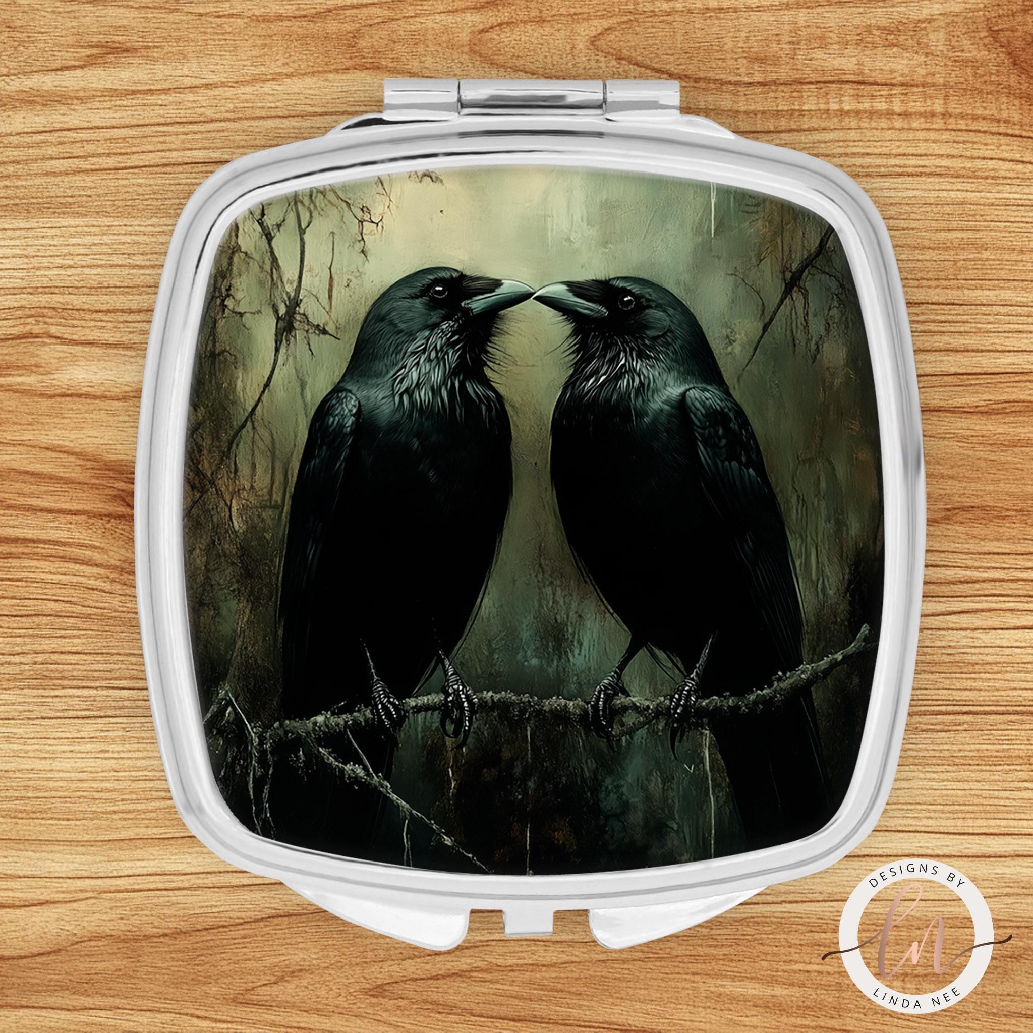 Raven Couple Compact Mirror - Norse Mythology Gothic Gift