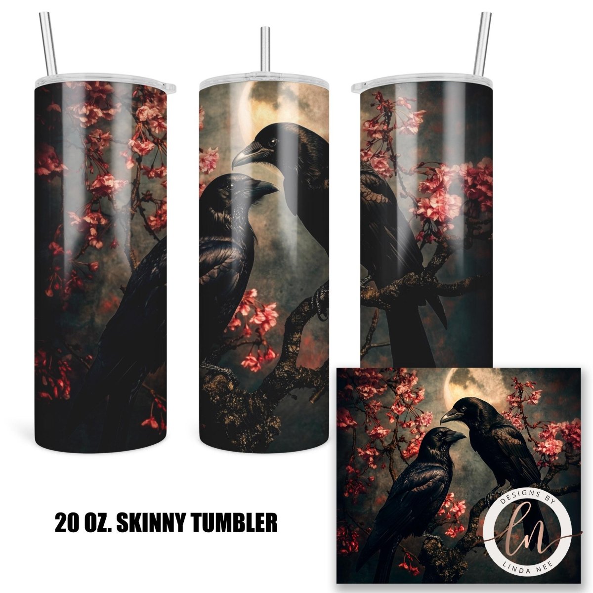 Raven Couple Skinny Tumbler - Gothic Dark AcademiaDesigns by Linda Nee