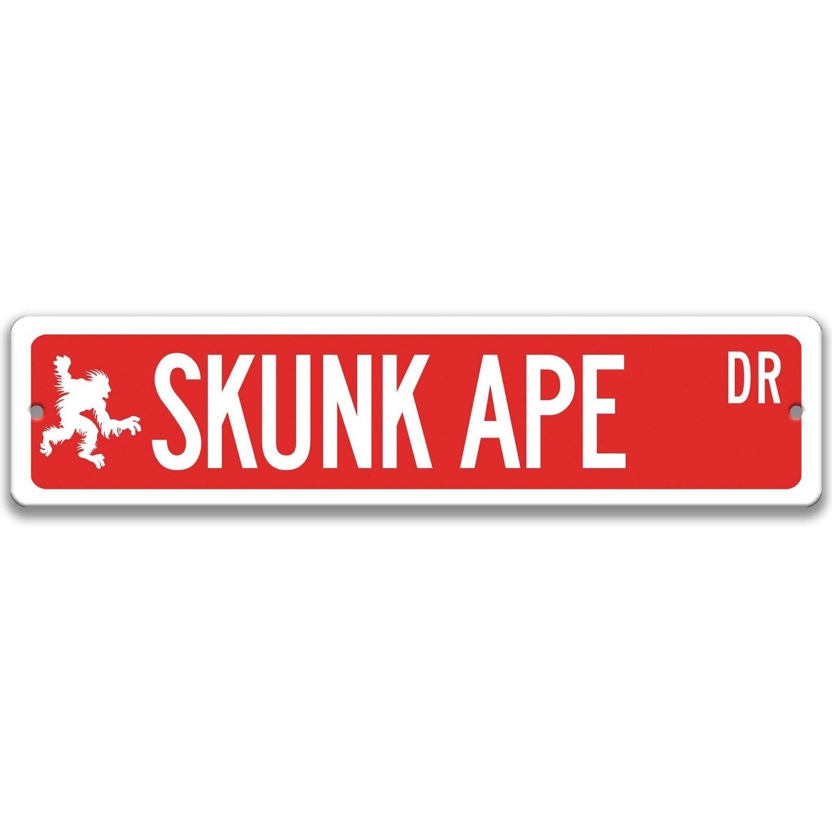 Red Skunk Ape aluminum street name sign with white lettering