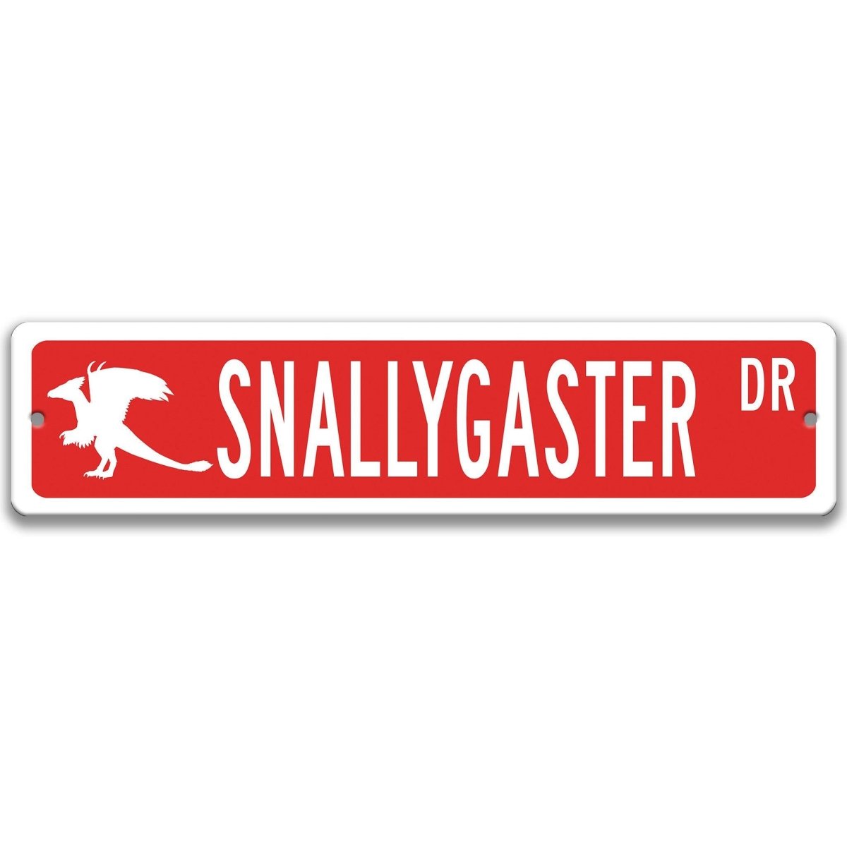 Red Snallygaster aluminum street name sign with white lettering