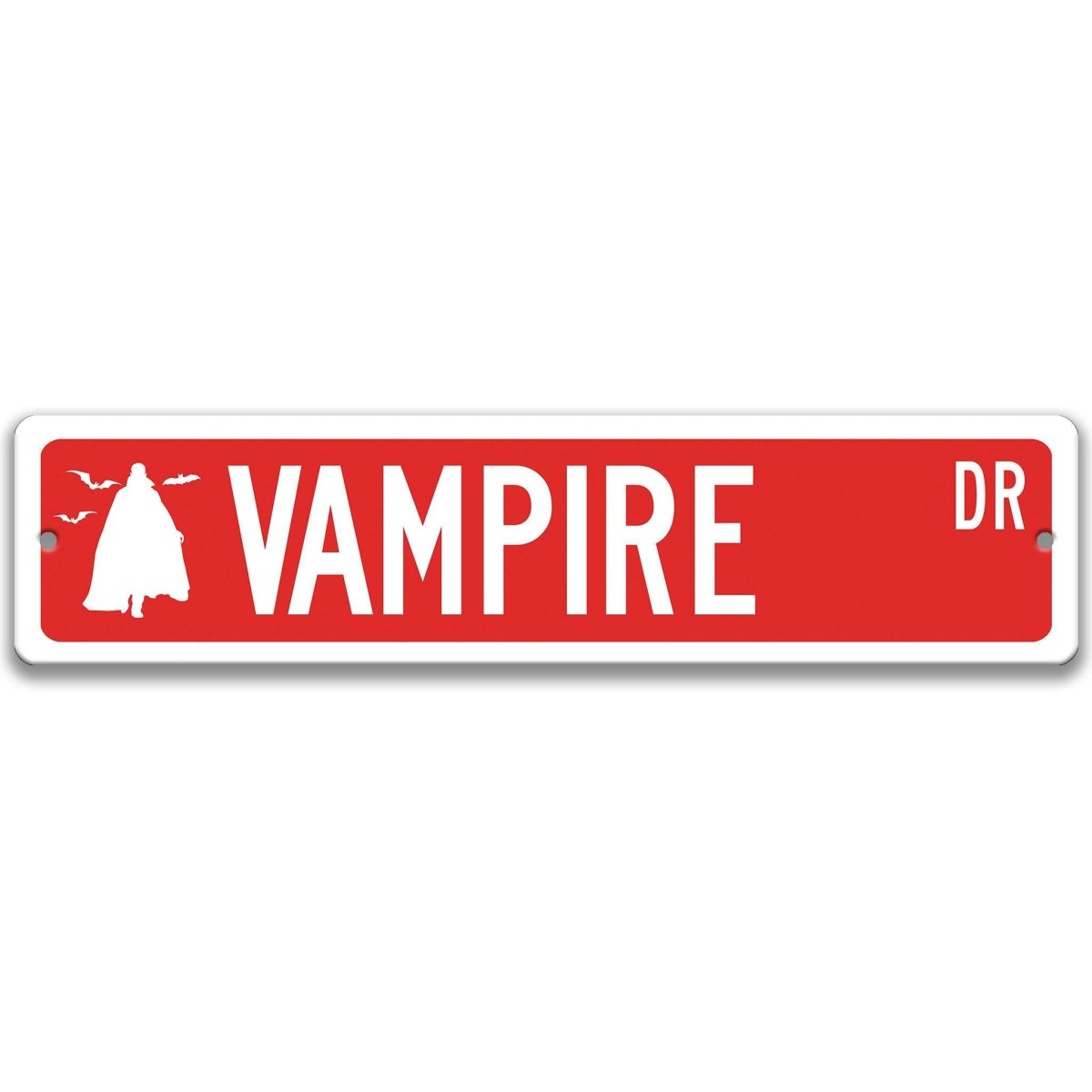 Red Vampire aluminum street name sign with white lettering