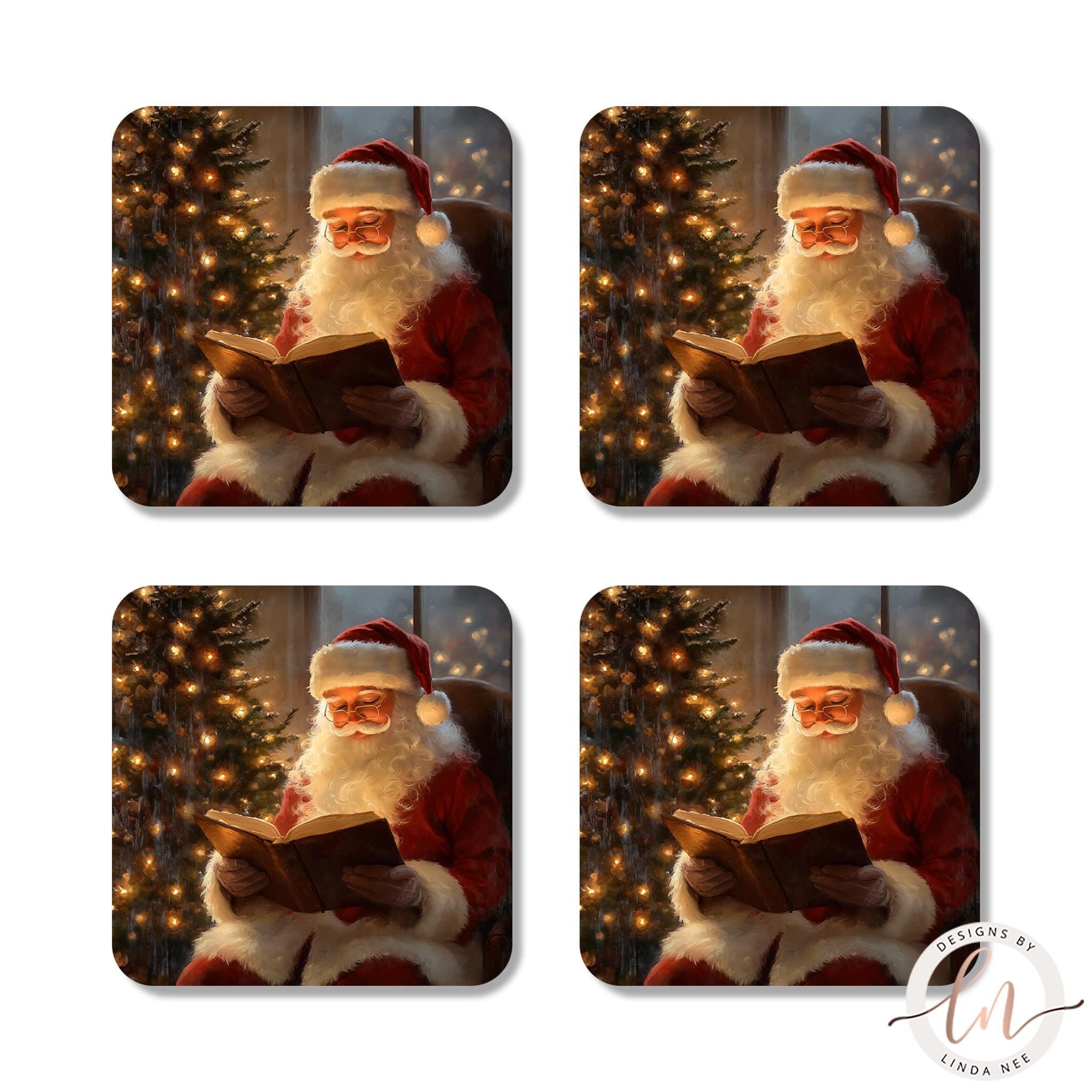 Santa Coasters Set - Dark Academia Vintage Christmas Art