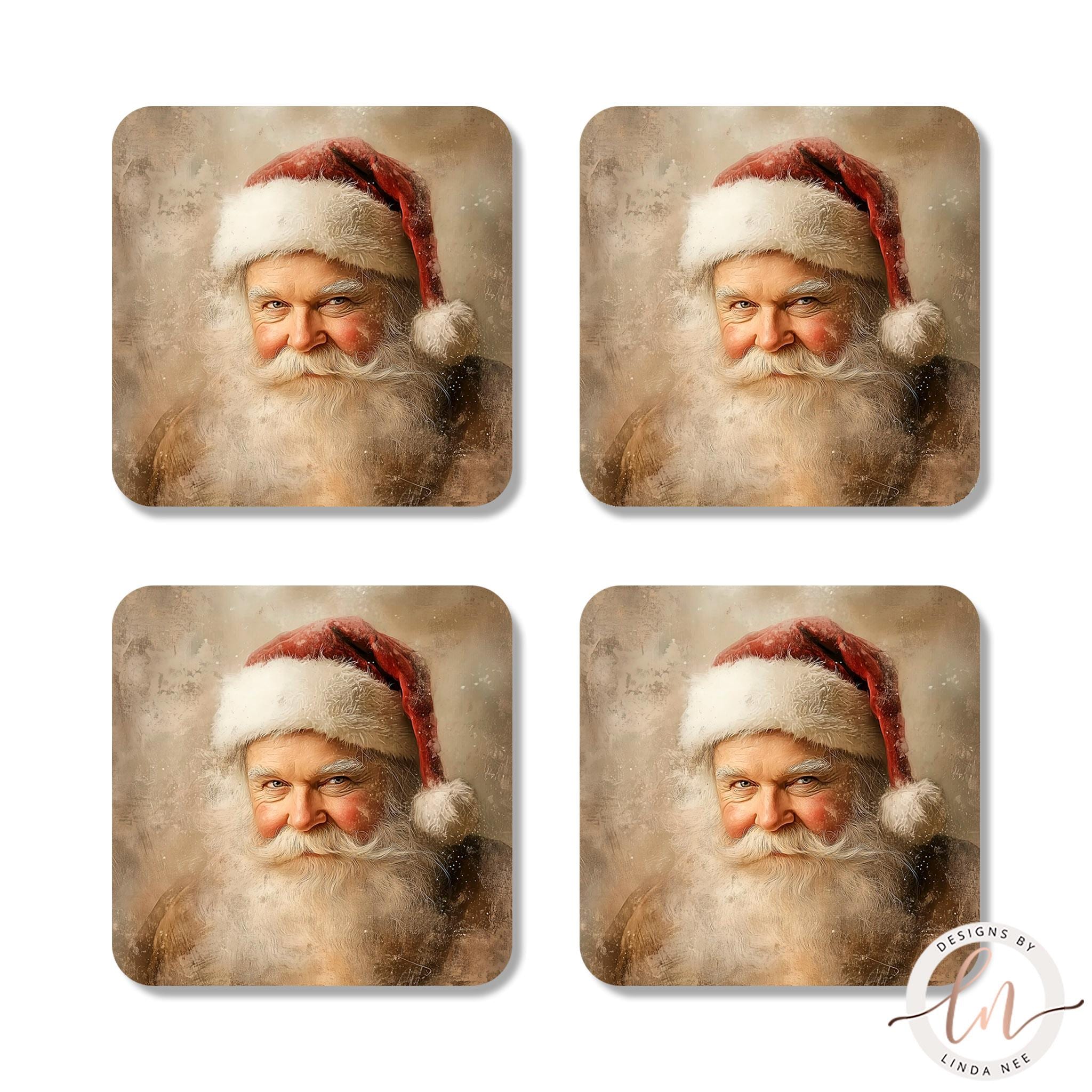 Santa Coasters Set - Vintage Cottagecore Christmas Decor