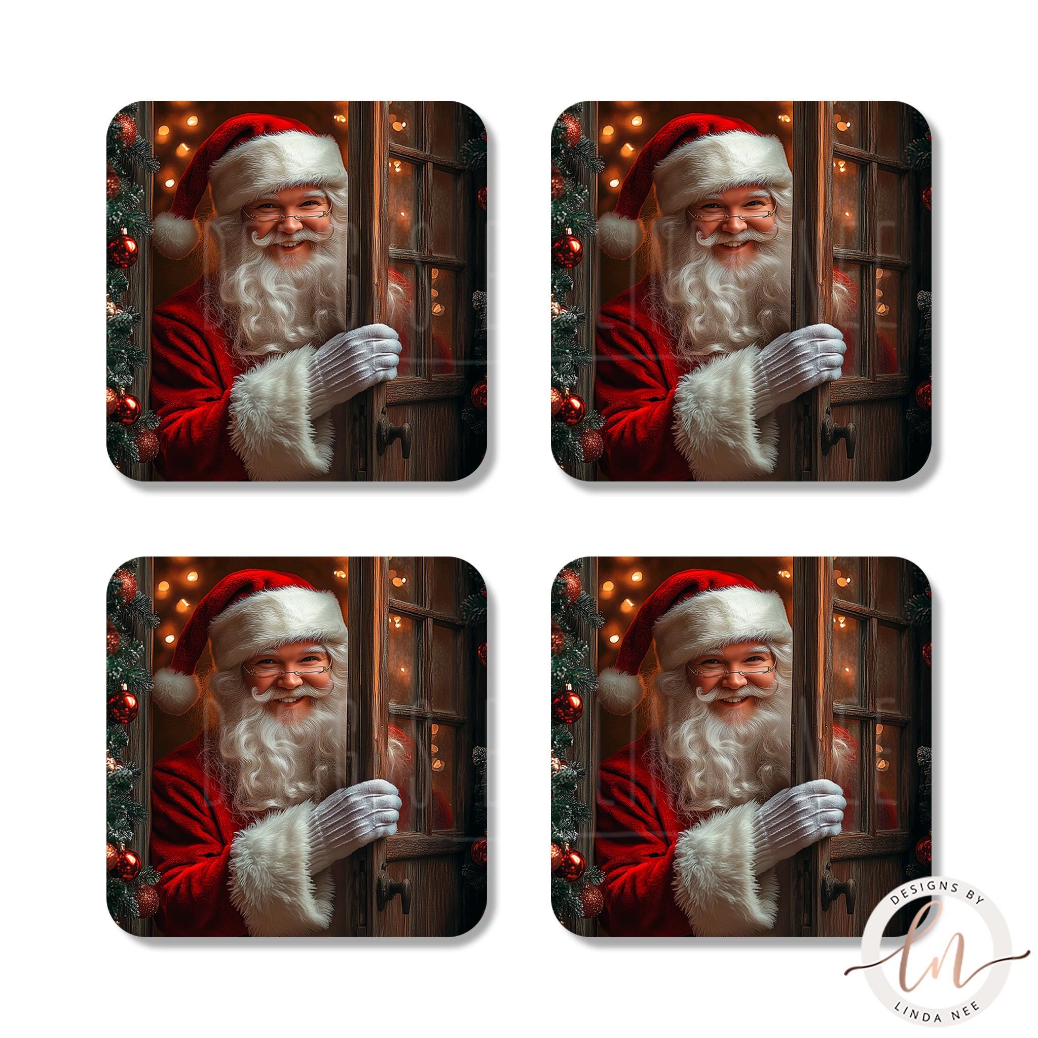 Santa Coasters Set - Vintage Santa Painting Holiday Decor