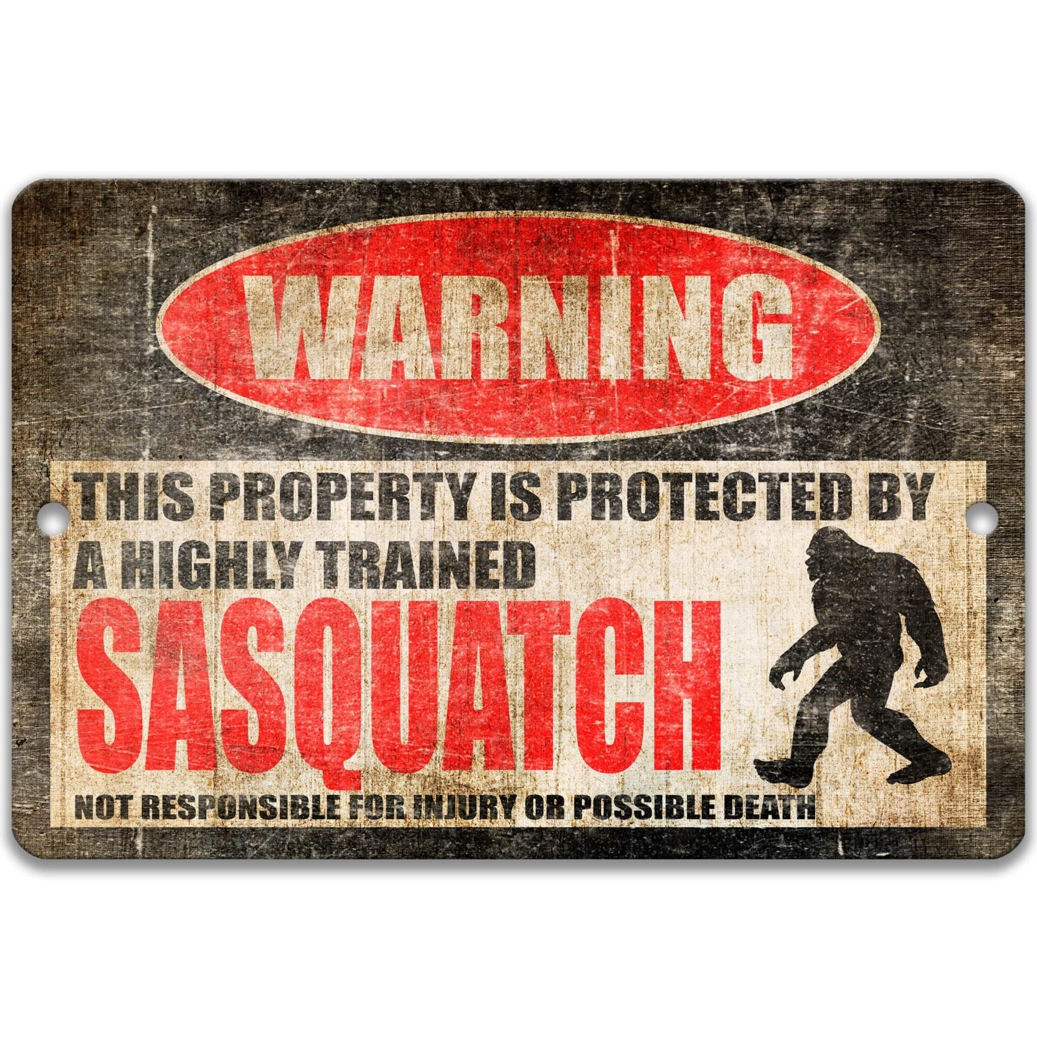 Sasquatch Metal Warning Sign - Funny Cryptozoological DecorDesigns by Linda Nee