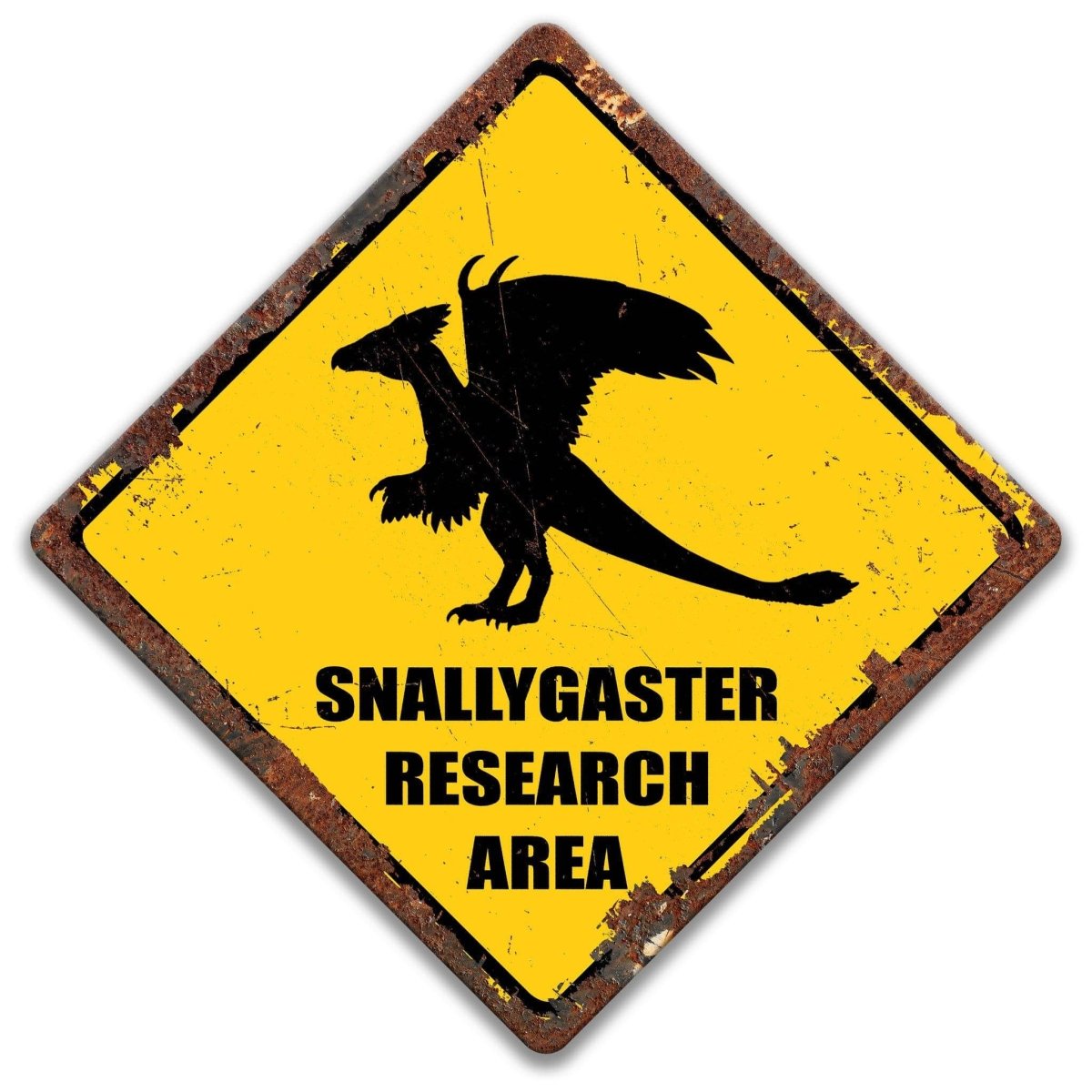 Snallygaster research area sign, alternate winged cryptid silhouette with Snallygaster research area text