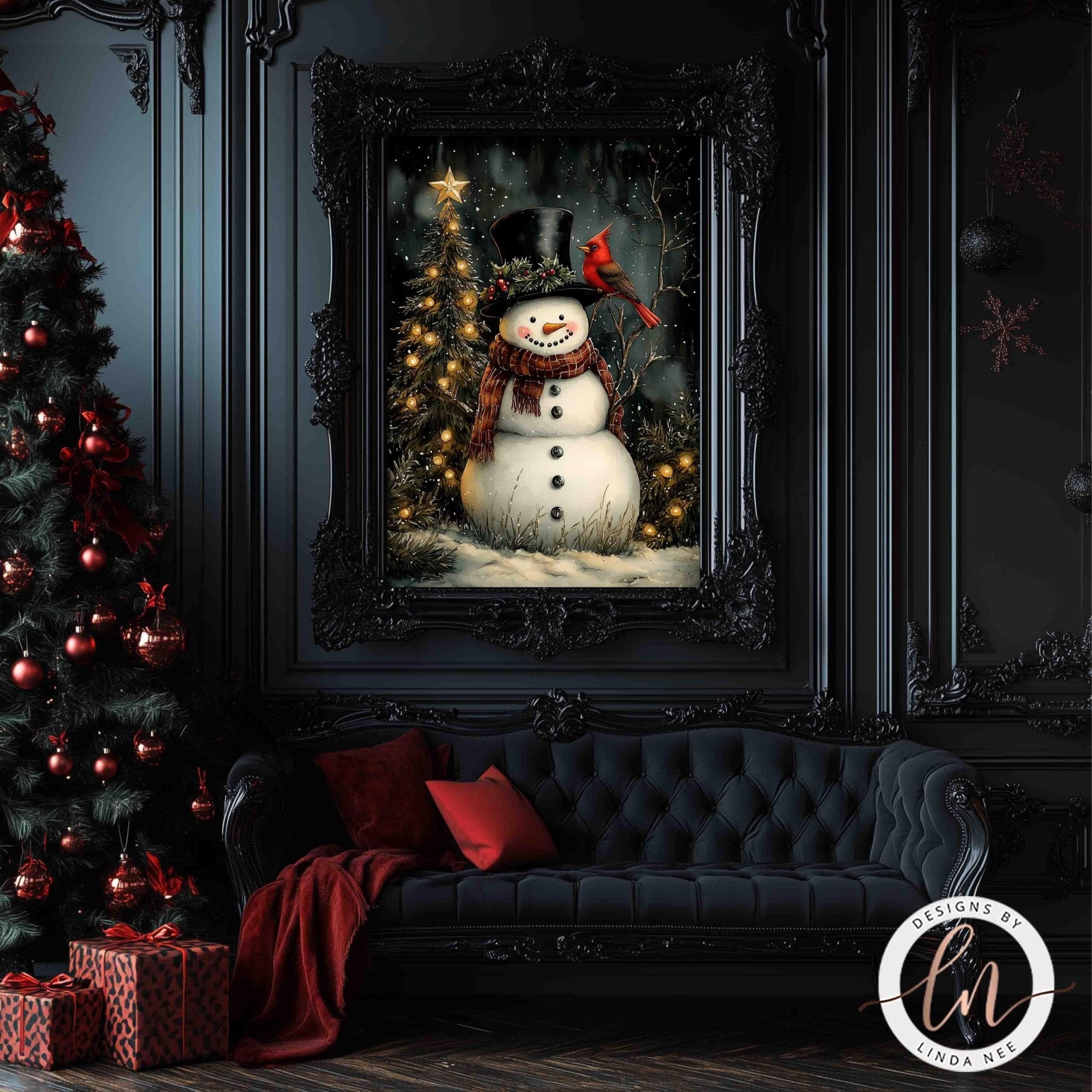 Snowman and Cardinal Wall Art - Rustic Christmas Decor