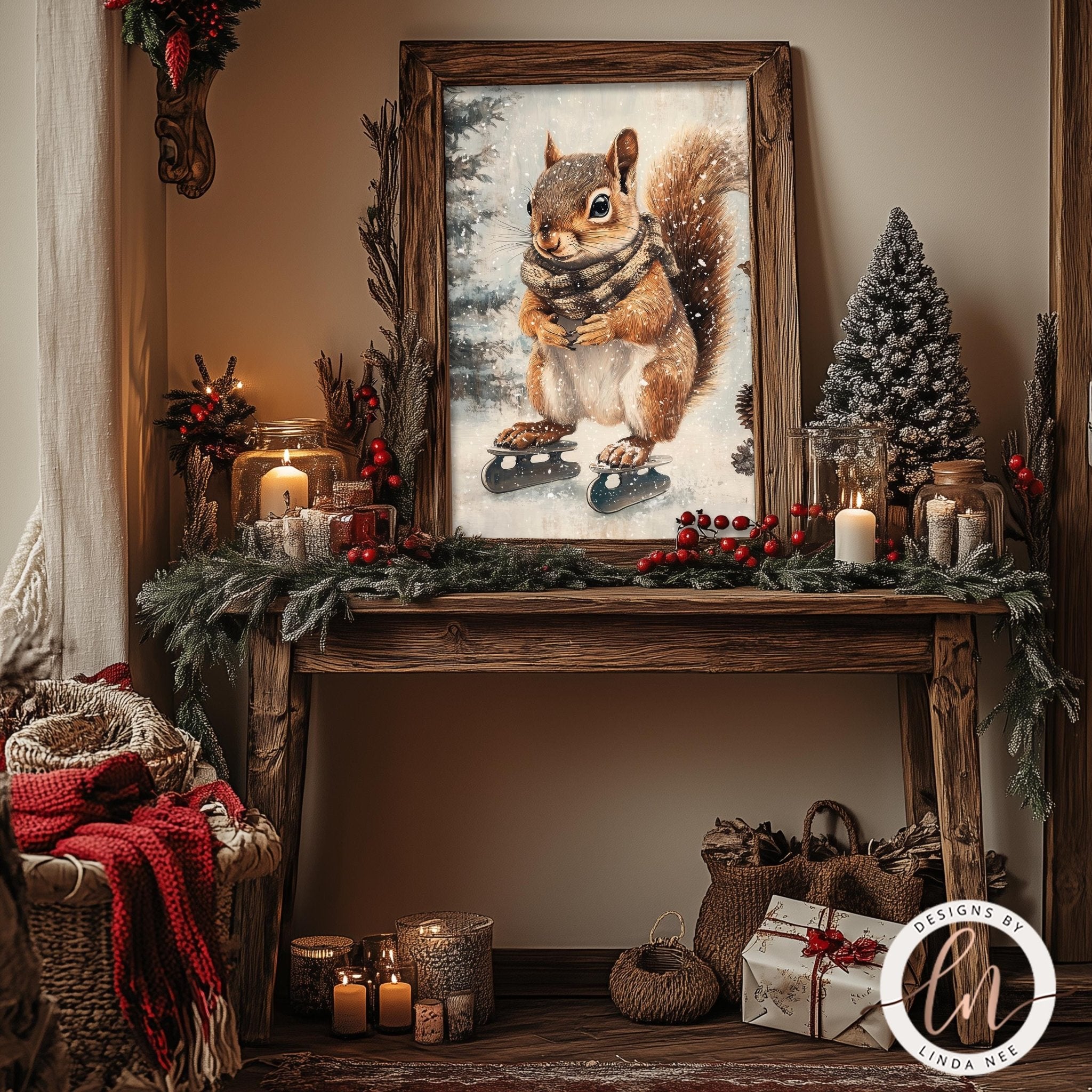 Squirrel Ice Skating Art - Metal & Fine Print for Winter Fun