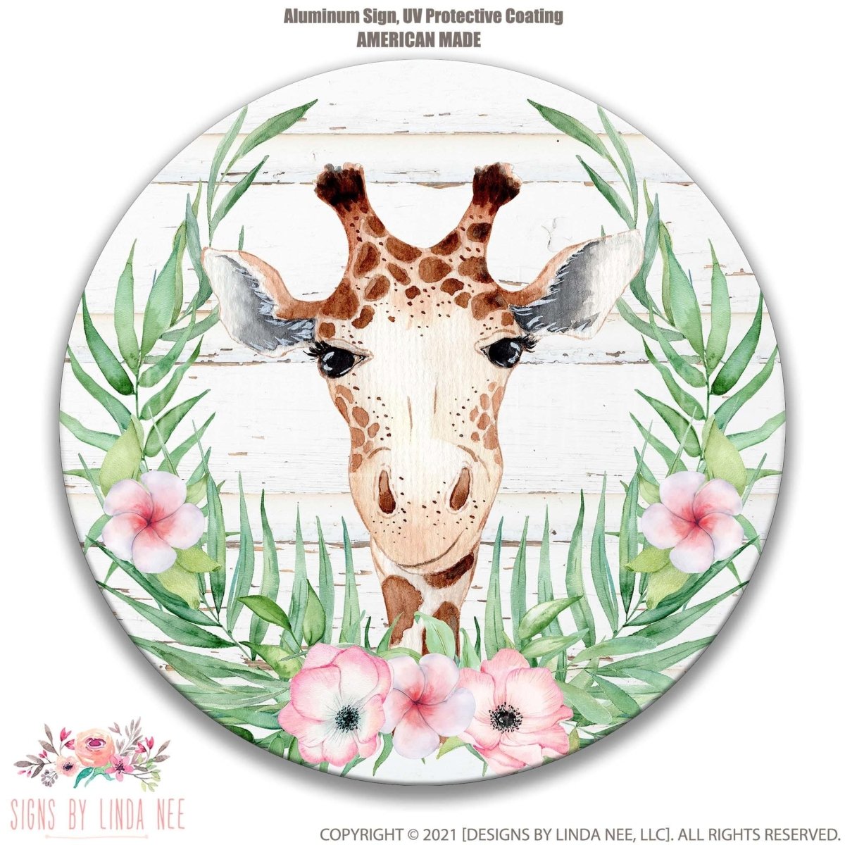 Tropical Giraffe Summer Metal Wreath SignDesigns by Linda Nee